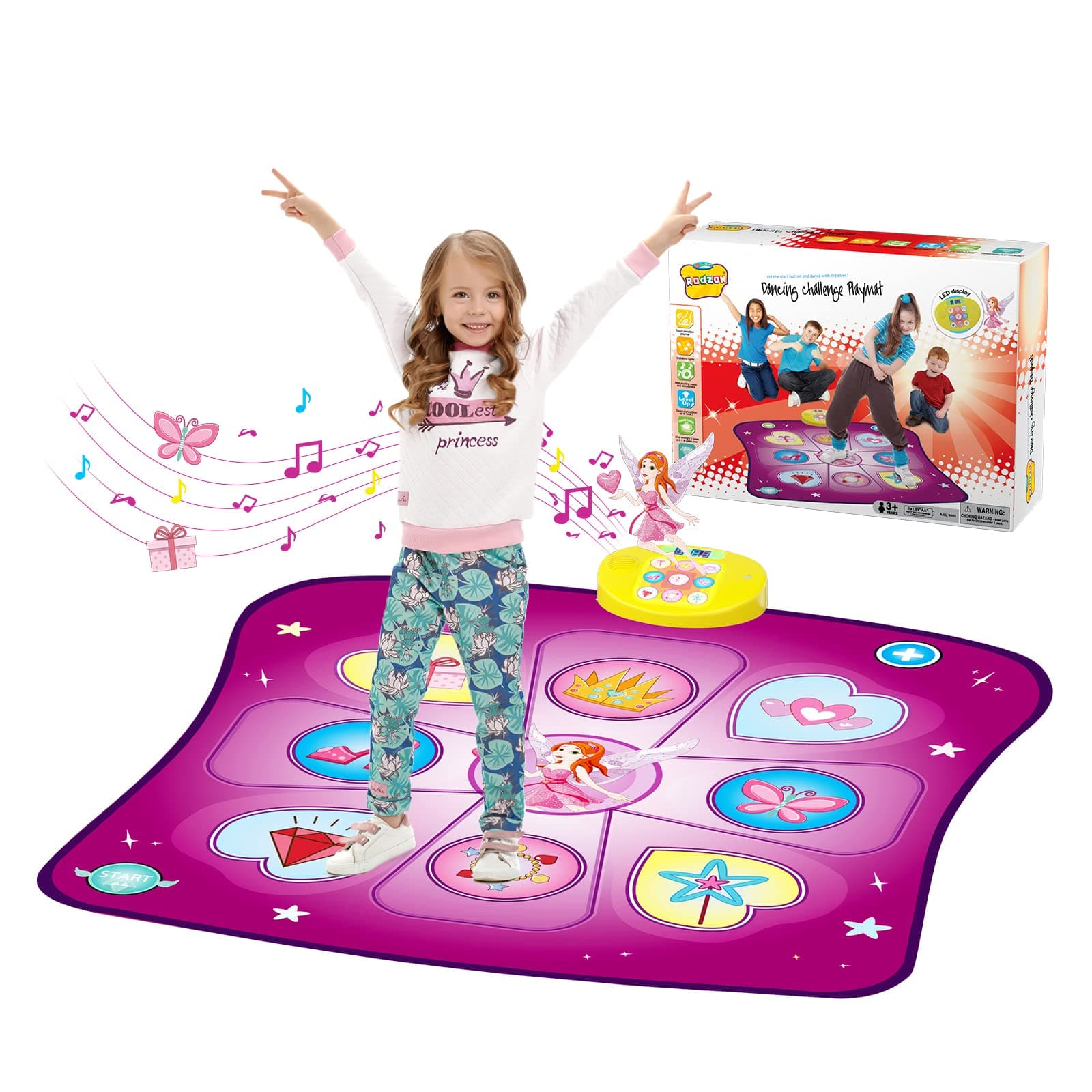 Rodzon Alfombra de Baile Musical,Juguete Niñas y Niños 3+ Años con Luces LED y 3 Modos,Volumen Ajustable,Regalos Cumpleaños Navidad