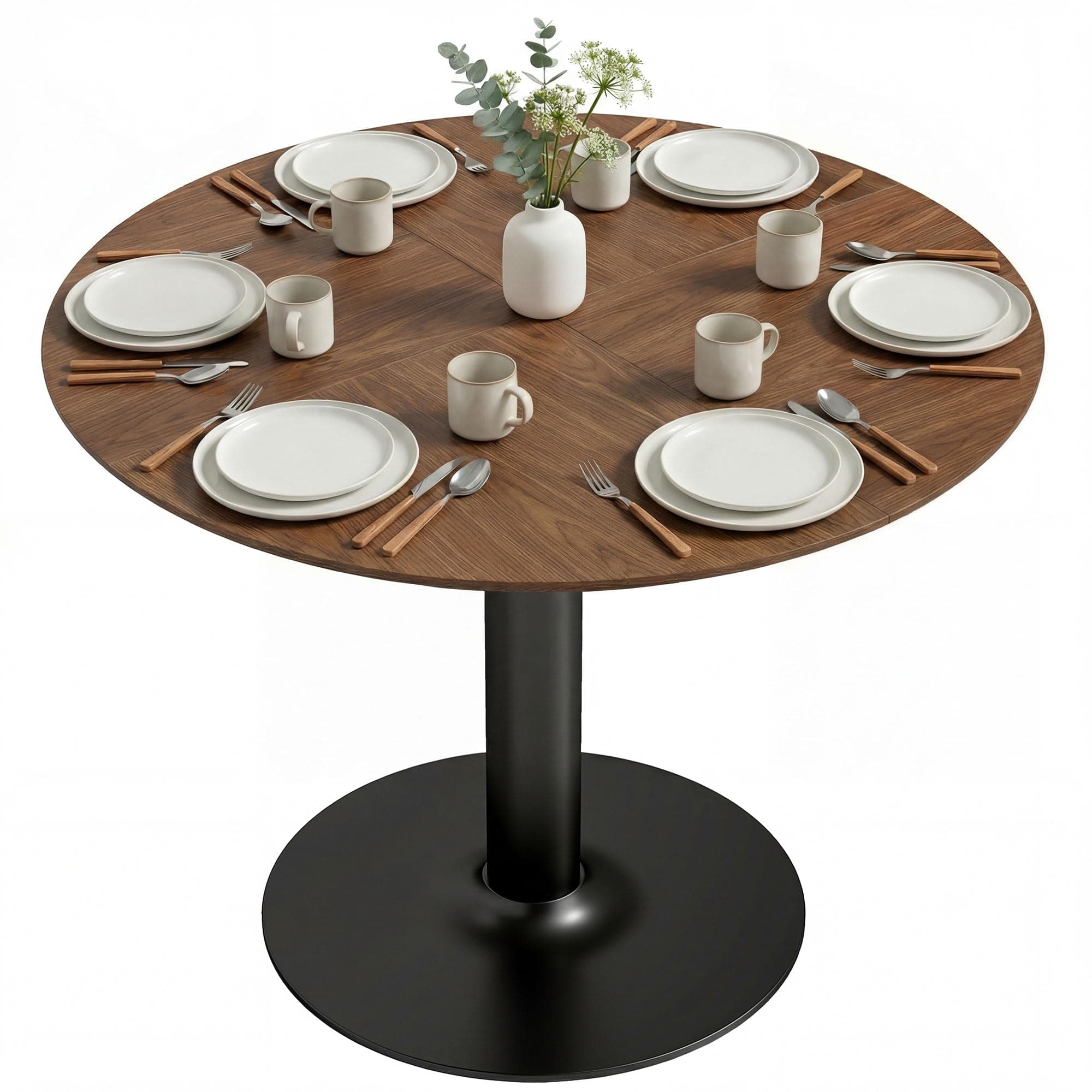 HOMCOM Table à Manger Ronde pour 4-6 Personnes, Ø 110 x 78 cm, Table de Cuisine avec Large Plateau et Base en Acier, Style Moderne, Marron