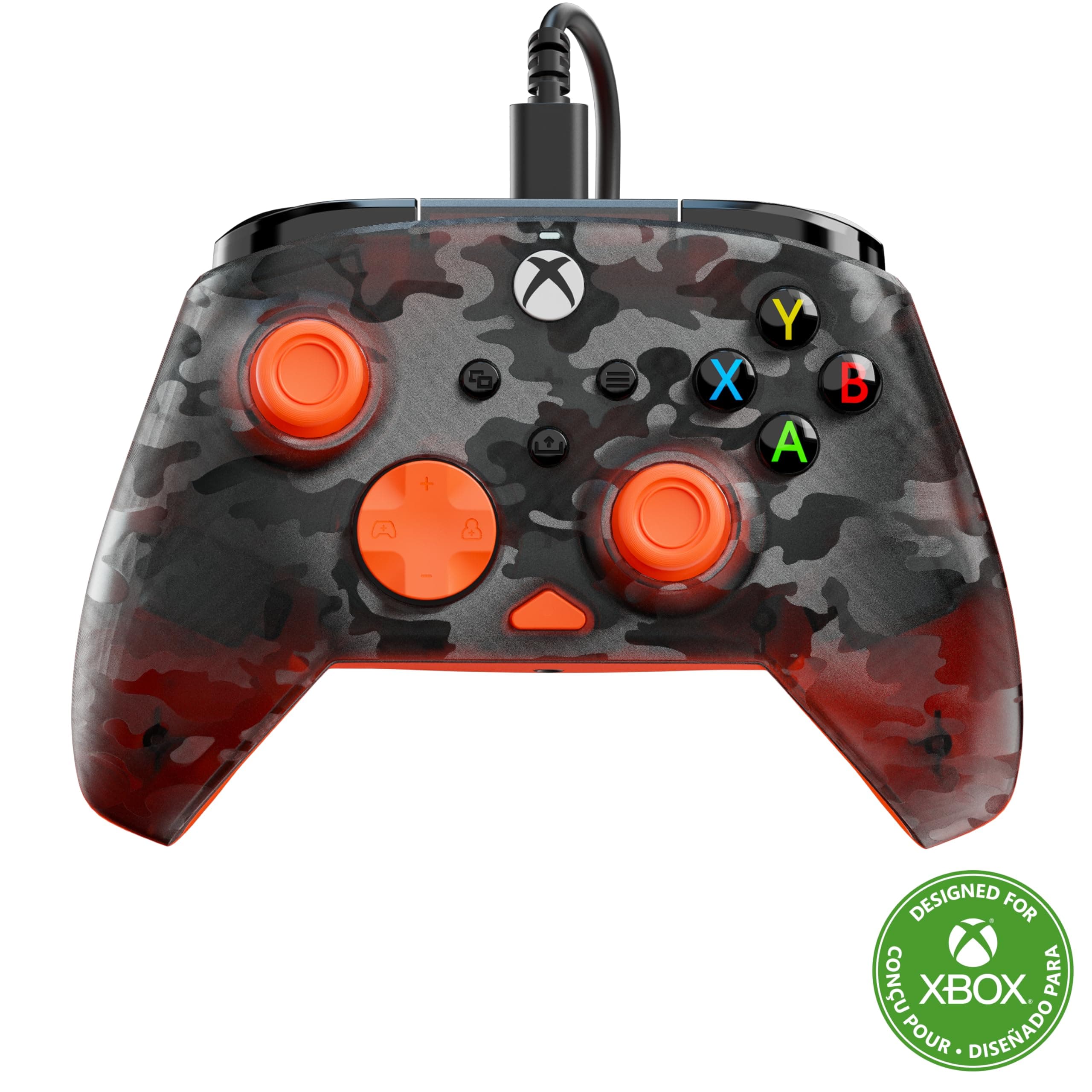 Turtle Beach Rematch Core Camo Nero/Arancione - Gamepad cablato - Con licenza per Xbox Series XS, Xbox One e PC - Pulsanti audio, motori Rumble e grilletti a impulsi, cavo da 3 m