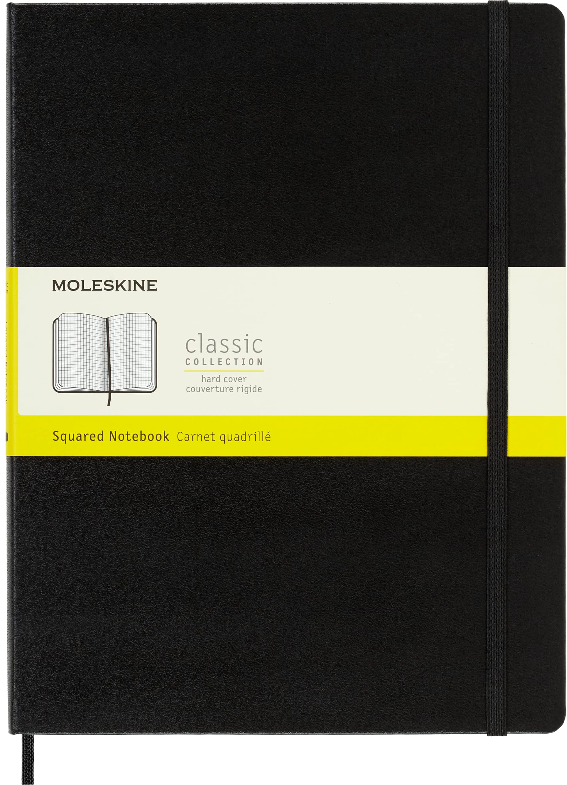 Moleskine - Klassisches Kariertes Notizbuch - Hardcover mit Elastischem Verschlussband - Farbe Schwarz - Größe A4 19 x 25 cm - 208 Seiten