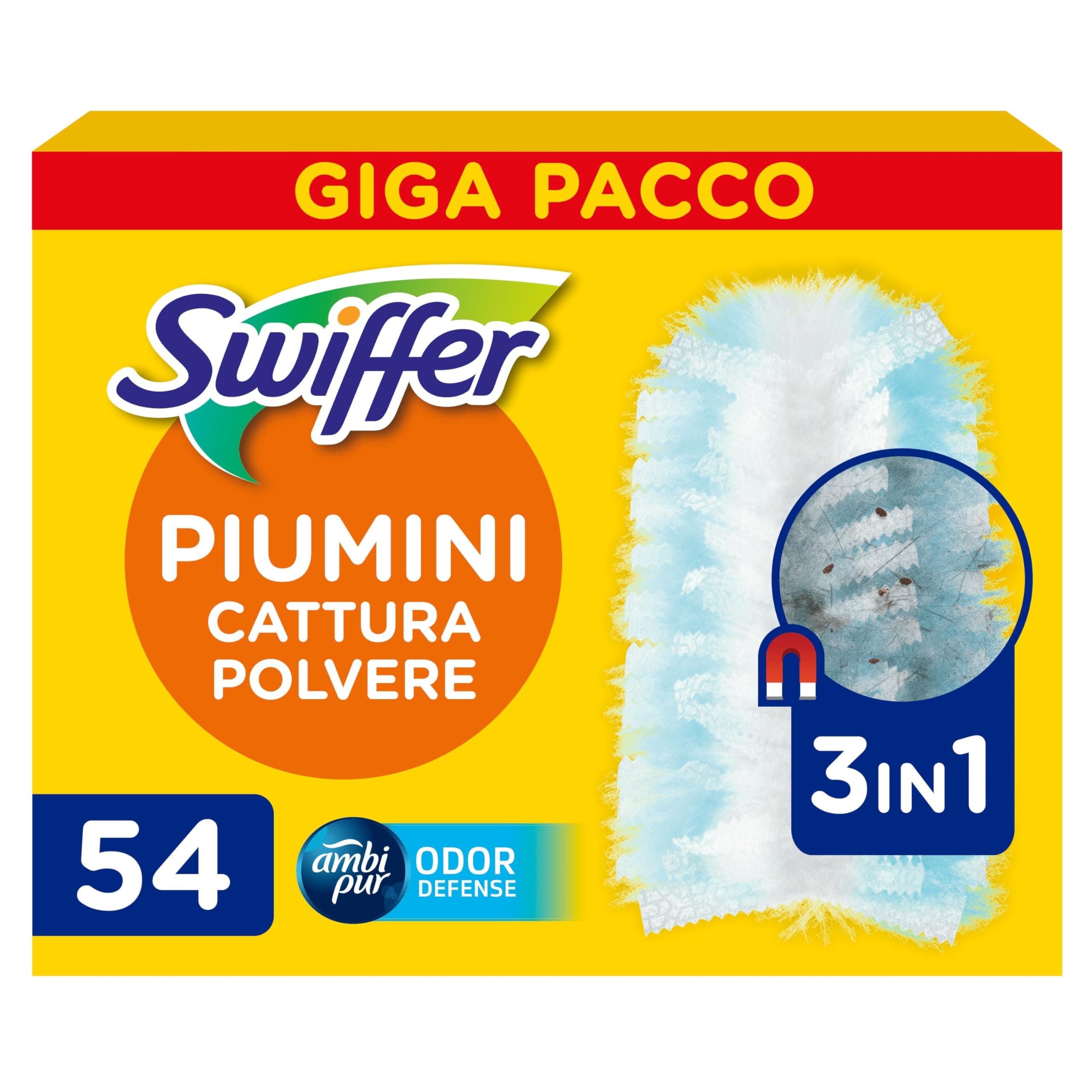 Swiffer Duster Piumini Cattura Polvere, 54 Piumini, Cattura e Intrappola Polvere e Sporco, Raggiunge I Punti più Difficili della Casa, Giga Formato