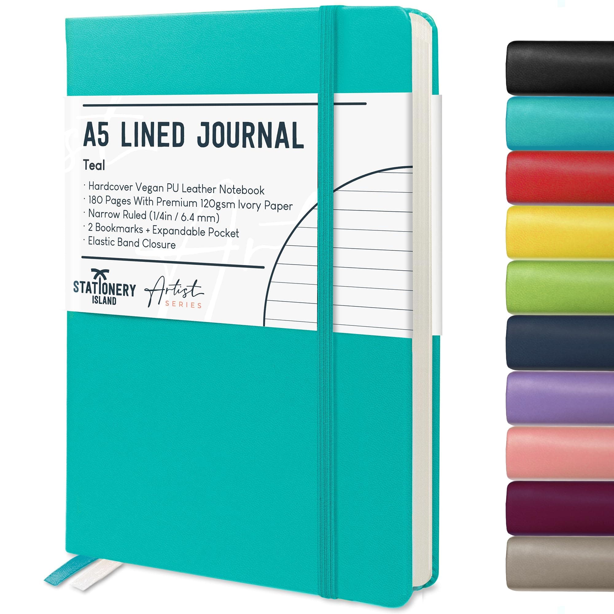 STATIONERY ISLAND Taccuino a Righe A5, Diario a Righe con Copertina Rigida con Carta Spessa Premium da 120 gsm, Taccuino a Righe con Copertina Rigida da 180 Pagine per Studiare, Pianificare, Diario