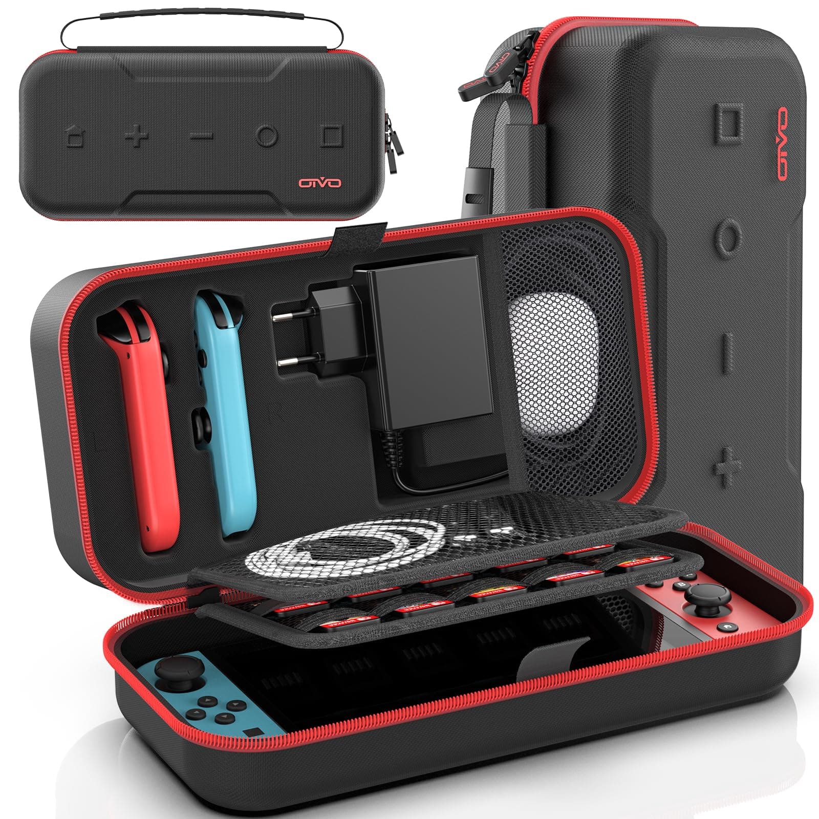 OIVO Custodia per Nintendo Switch & Switch OLED, custodia per il trasporto NS con 20 scomparti per schede, custodia protettiva e custodia rigida per Nintendo Switch Console e Accessori, colore: Rosso