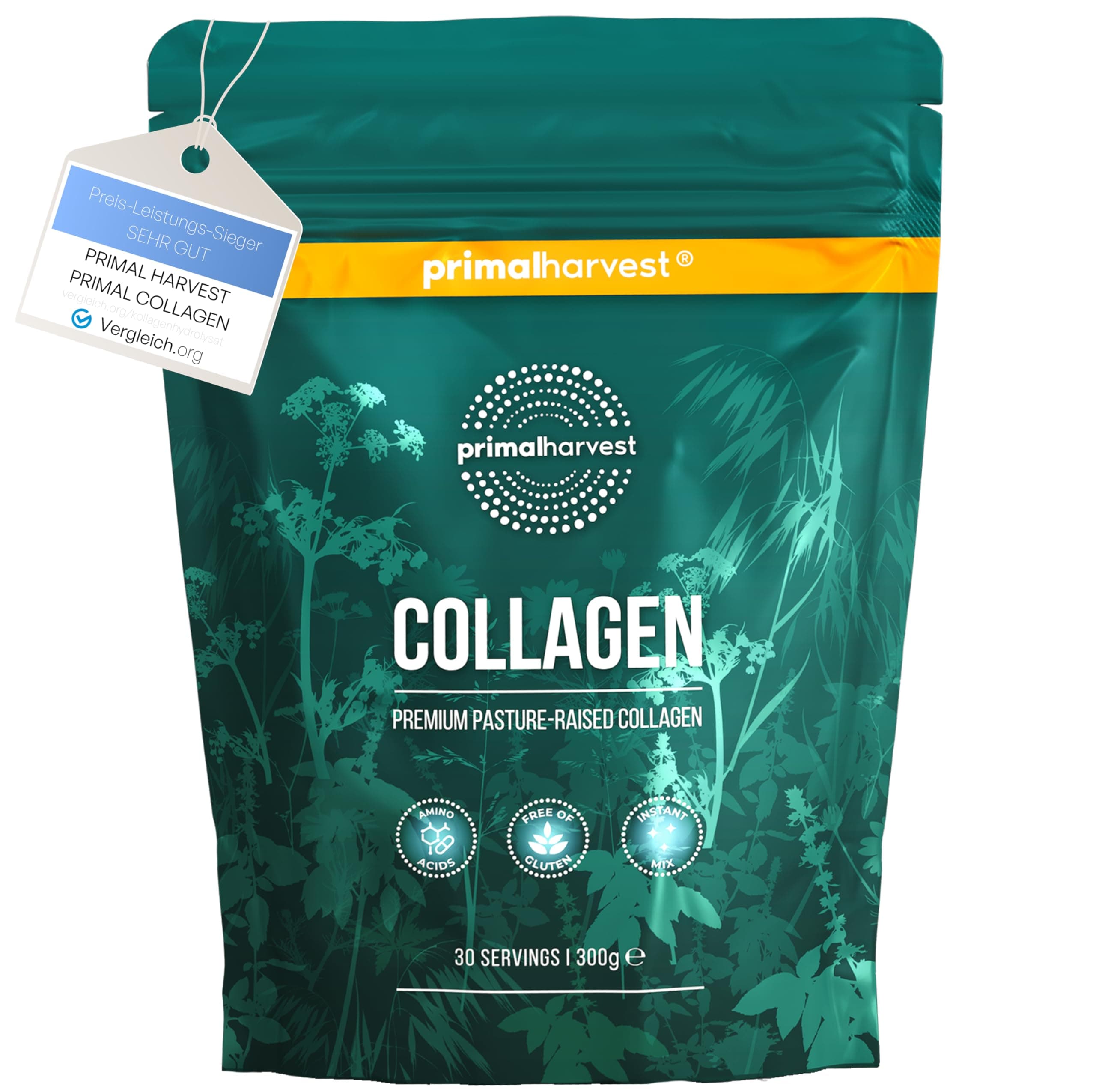 Primal Harvest Collagen Pulver Hochwertiges hydrolysiertes Kollagenpulver Typ I & III – 300 g – Geschmacksneutral – Kollagenpeptide