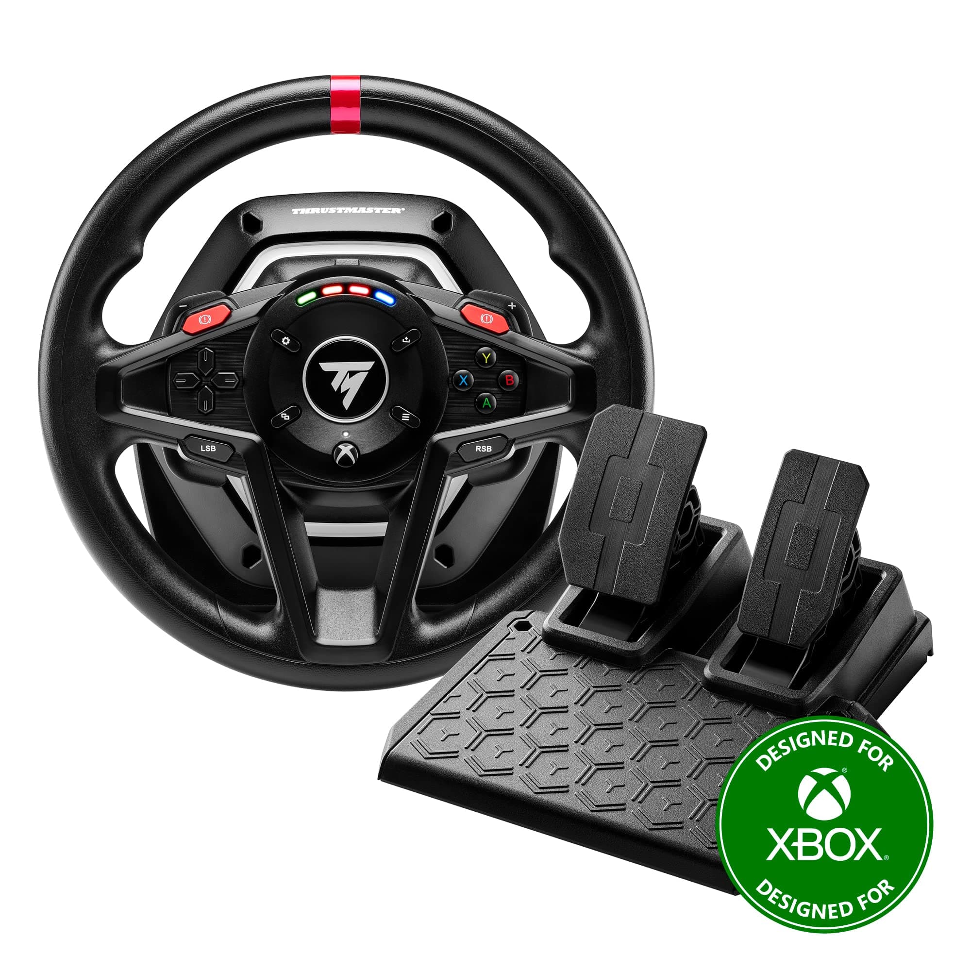 Thrustmaster T128 - Volante de Carreras para Xbox Series X|S, Xbox One y PC (Force Feedback Optimizado, LEDs de Velocidad, Incluye 3 Pedales Magnéticos T2PM) Negro
