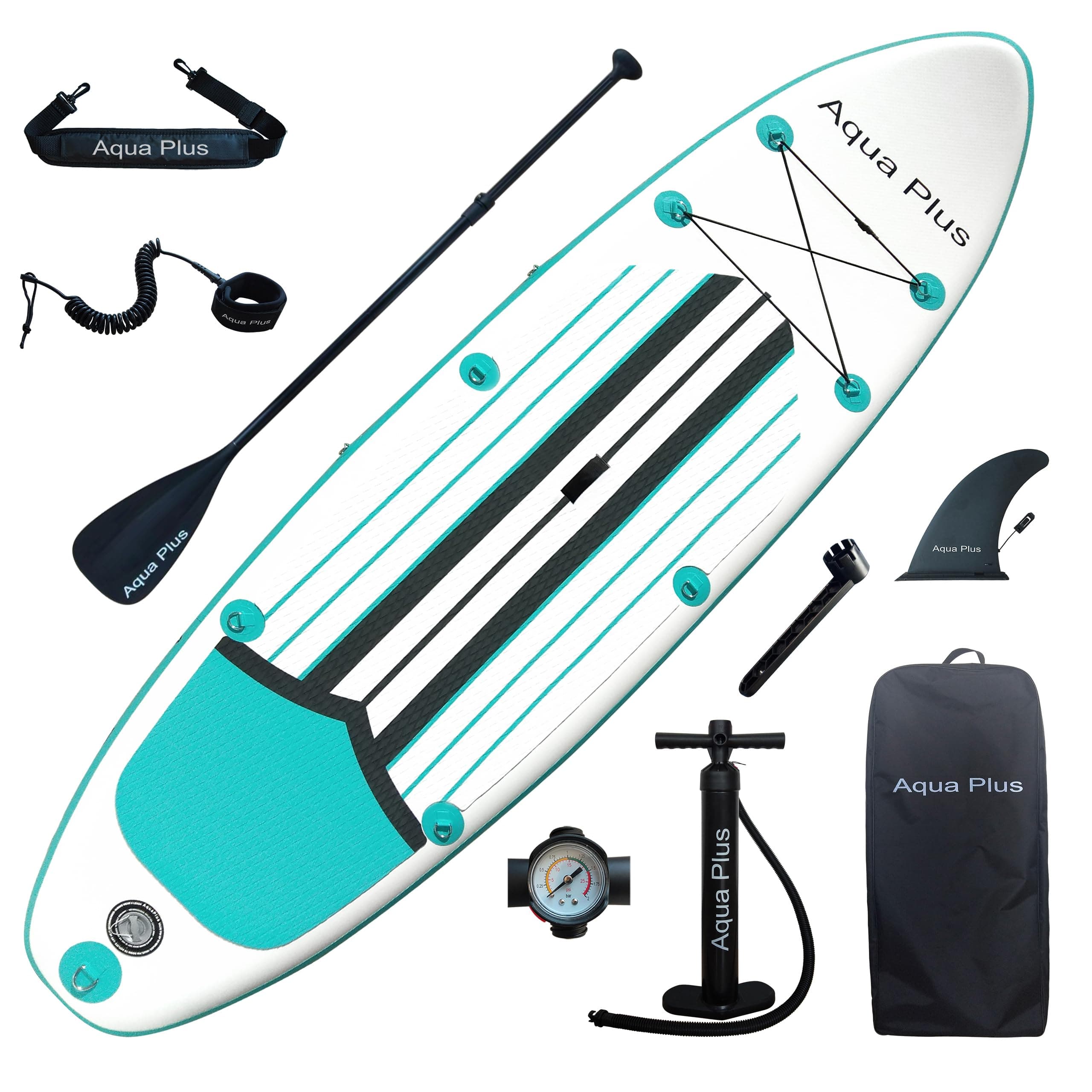Aqua Plus Sup Inflable de 15cm de Grosor para Todos los Niveles de Habilidad, Paleta Ajustable, Bomba, Mochila de Viaje ISUP, Tabla de Remo Inflable para jóvenes y Adultos