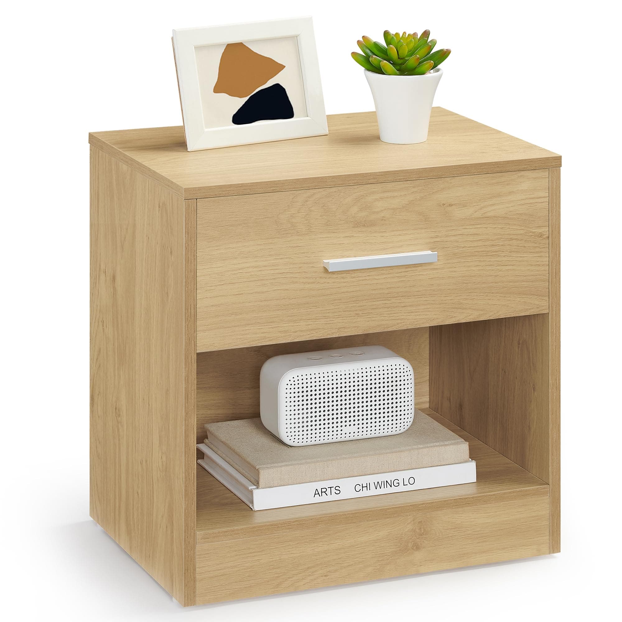 VASAGLE Comodino, Tavolino con Cassetto, Maniglia, Scomparto Aperto, per Camera da Letto, Soggiorno, Giallo Paglierino LET619Y70