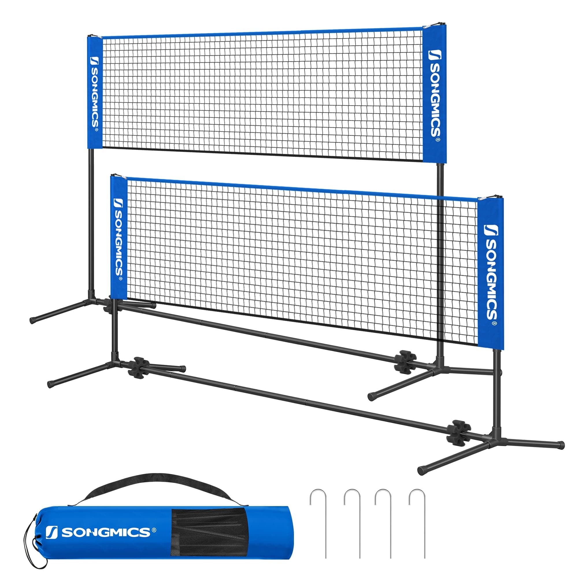 SONGMICS 300 cm/400 cm/500 cm Badmintonnetz, Volleyballnetz, höhenverstellbare Stangen, tragbares Set für Tennis, Beach-Volleyball, für Garten, Park, Outdoor