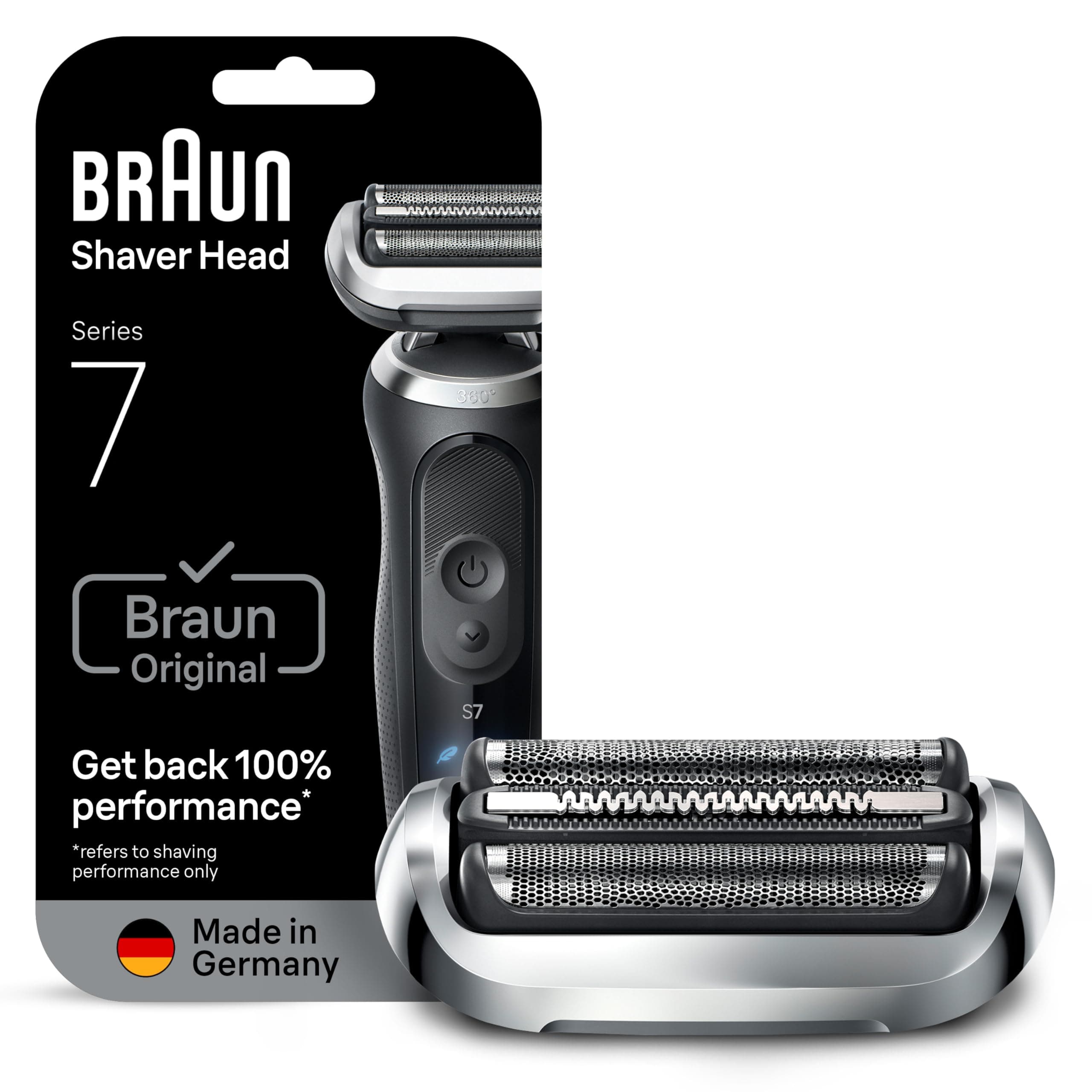 Braun Tête De Rasoir Electrique Homme Series 7 74S ORIGINALE, Argent, Remplacement De La Grille Pour Un Rasage De Près, Lames Flexibles, Elément De Rechange OFFICIEL Pour Rasoirs 70, 71, 72