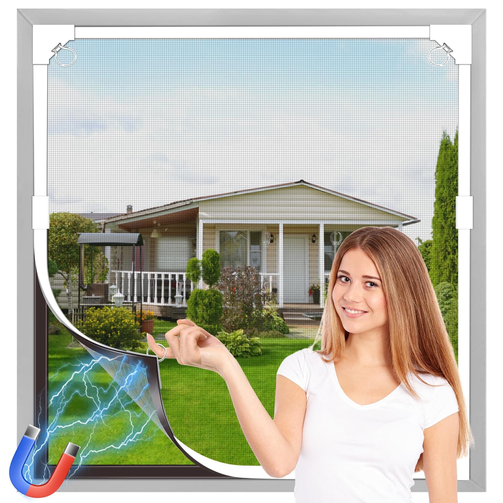 OWYR Mosquiteras para Ventanas Magnética 120×130cm Malla de Fibra de Vidrio, Protección contra Mosquitos y Moscas, Ajustable Mosquitera Ventana Magnetica