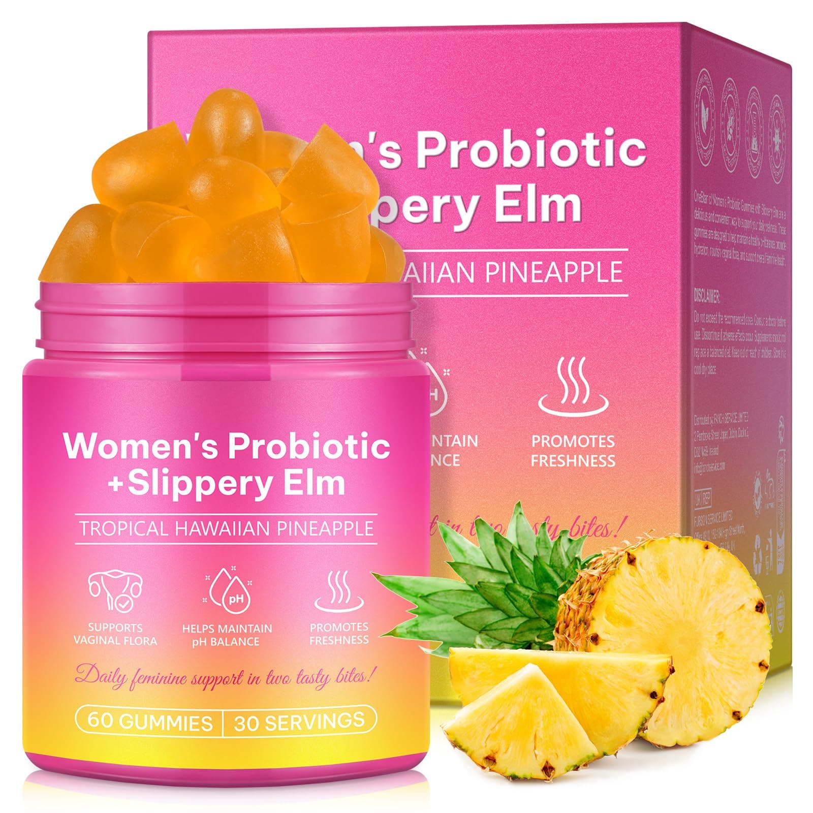 Probióticos vaginales pH femenino Gummies para el olor saludable, el equilibrio de la levadura, la flora, la salud intestinal, el sistema inmunológico, prebióticos y Lactobacillus Blend