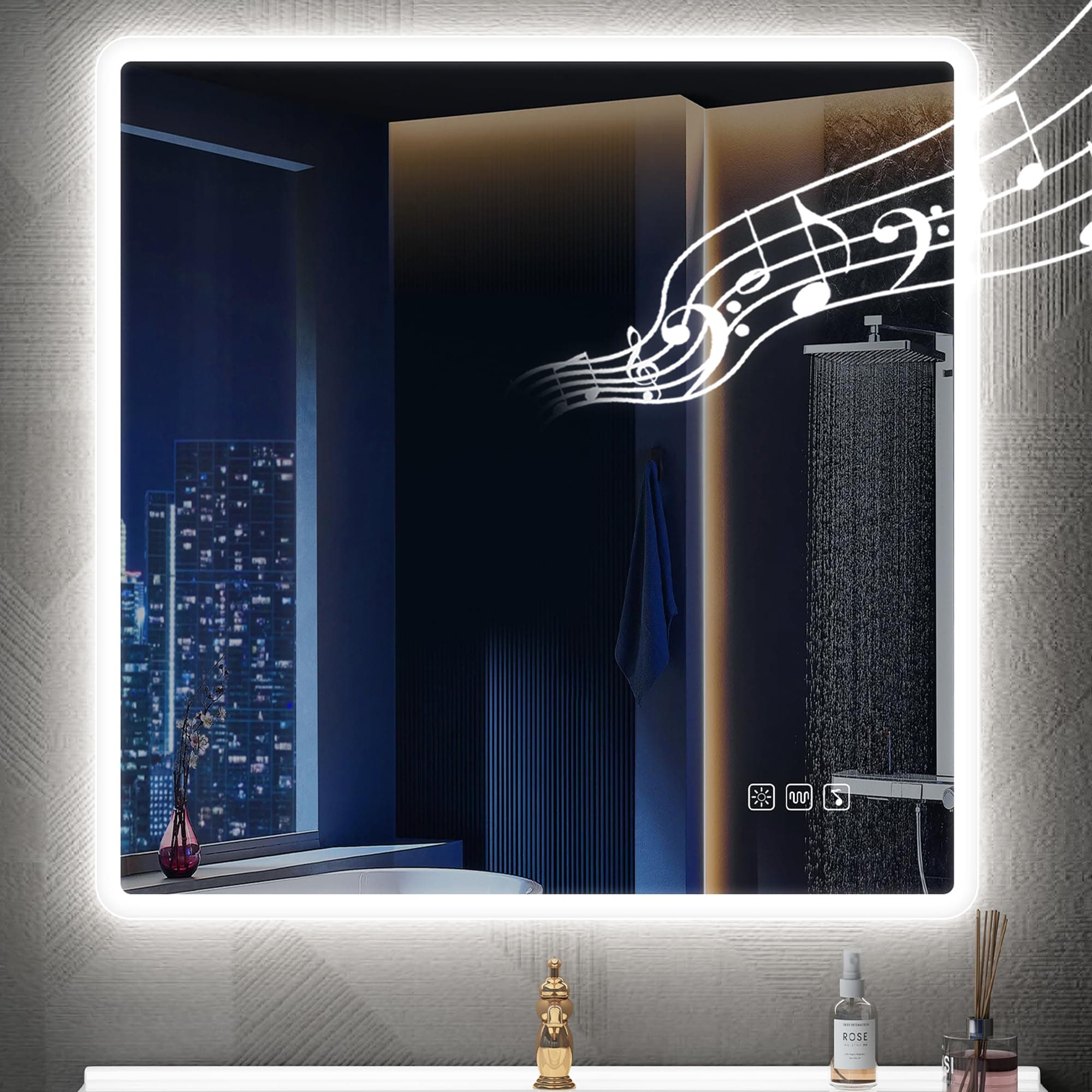 STARLEAD 80x80cm Cuadrado Espejo-Baño-con-Luz y Bluetooth, Antivaho, Espejos-de-Pared con Regulable, 3 Colores Luz, Función Memoria, IP44, Vidrio Templado HD