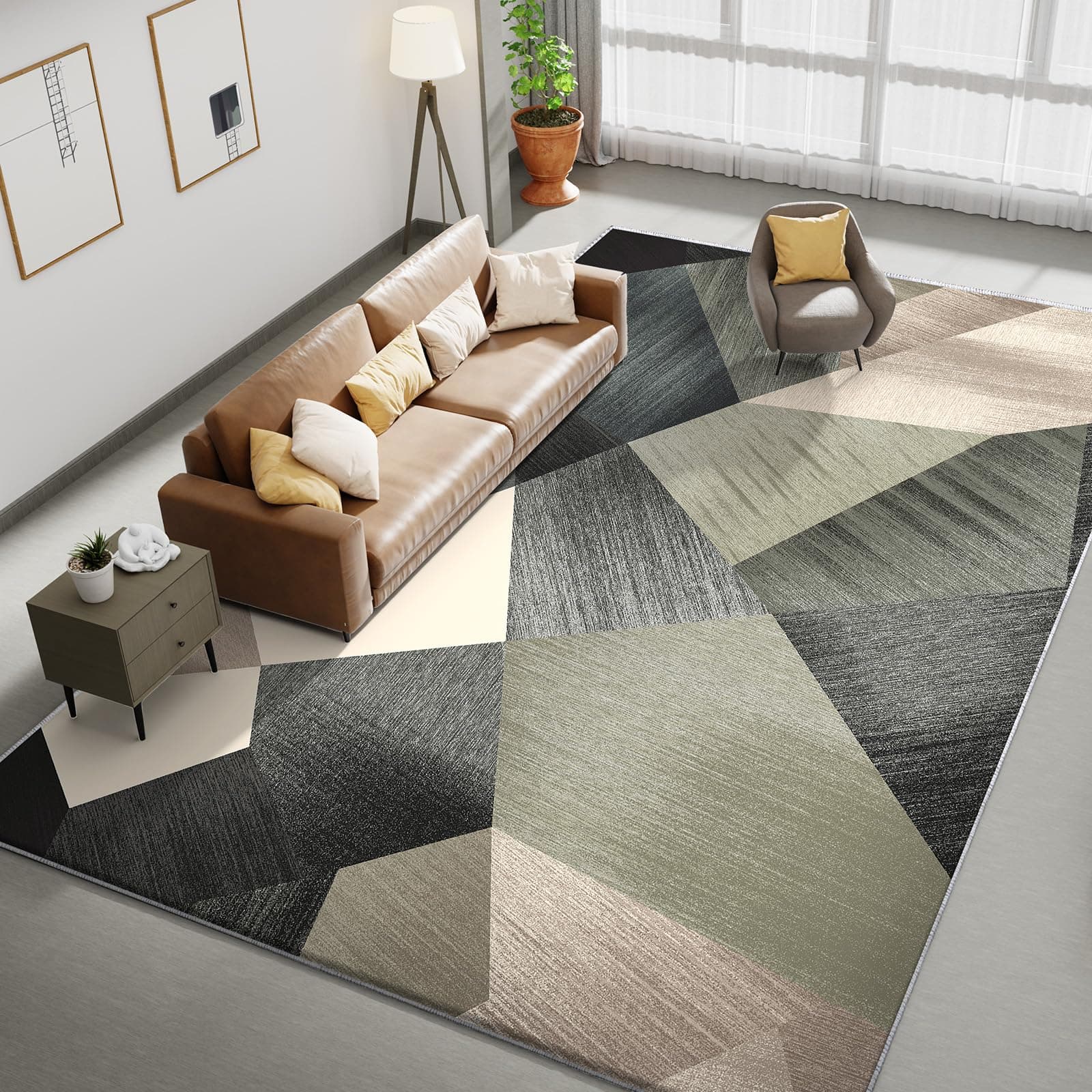 HOMFINE Tappeto Salotto Moderno Verde 160x230 cm (Spugna Addensata) Tappeto Soggiorno Lavabile in Lavatrice Pelo Corto Grandi Tappeti Antiscivolo Classico Carpet Rug per Camera da Letto, Sala