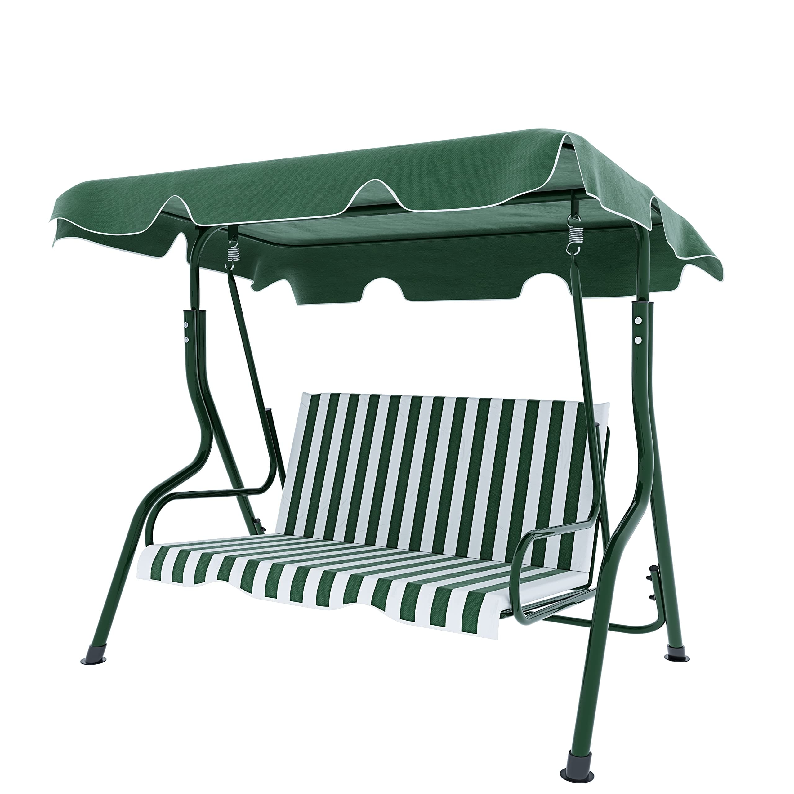Dondolo 3 Posti Con Tettuccio Parasole Regolabile Cuscini Imbottiti Struttura Robusta In Acciaio Verniciato Da Esterno Giardino Balcone Terrazzo Piscina 170 x 110 x 153 Cm (Verde A Righe)