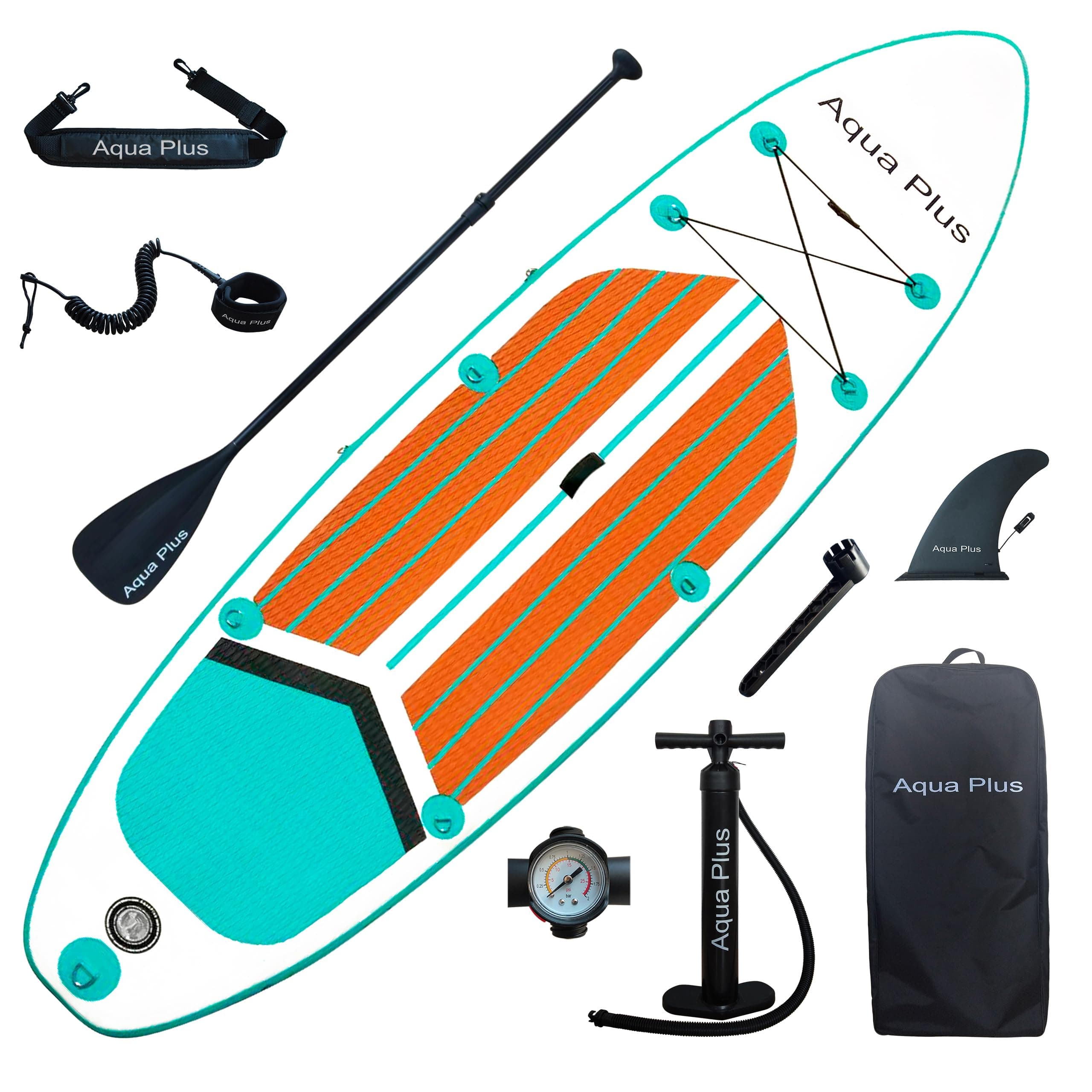 Aqua Plus Sup Inflable de 15cm de Grosor para Todos los Niveles de Habilidad, Paleta Ajustable, Bomba, Mochila de Viaje ISUP, Tabla de Remo Inflable para jóvenes y Adultos