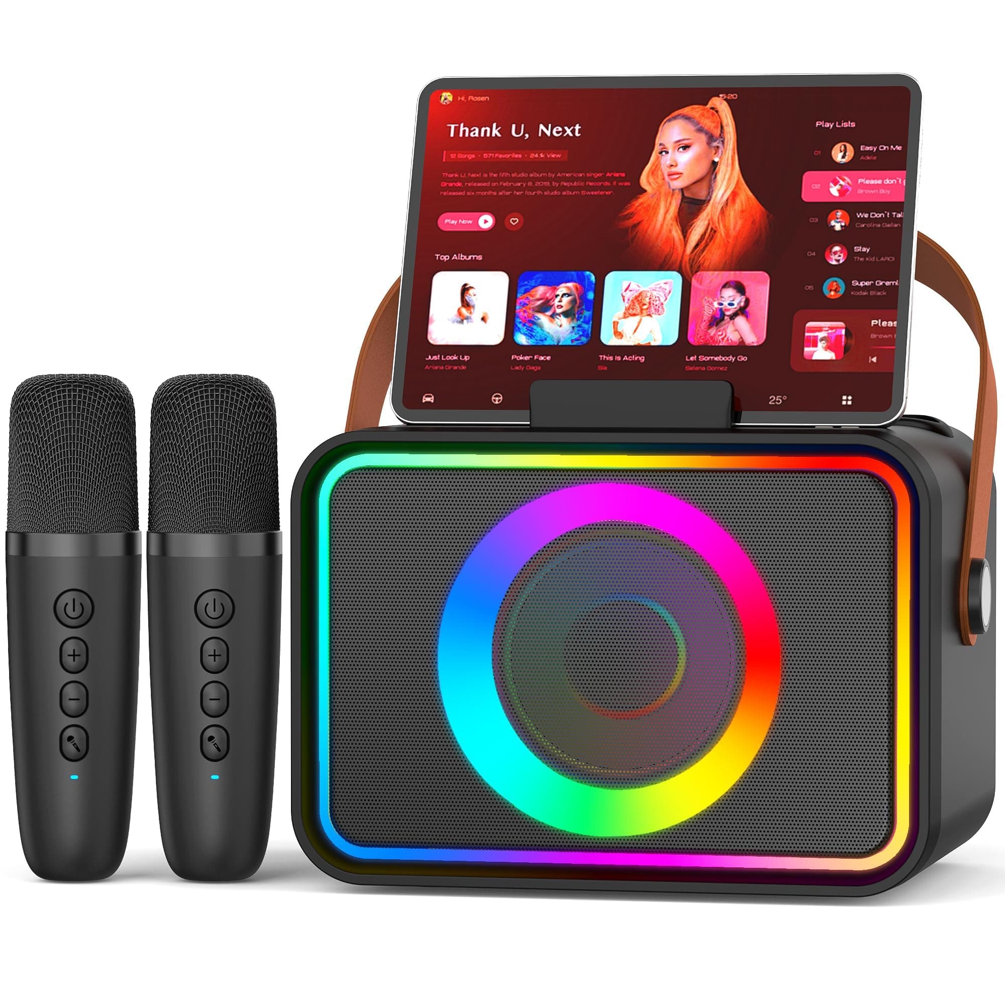 Macchina per karaoke con 2 microfoni per adulti e bambini, altoparlante portatile Bluetooth per karaoke per adulti e bambini, sistema PA per feste, con luci da discoteca, per riunioni, regali per la