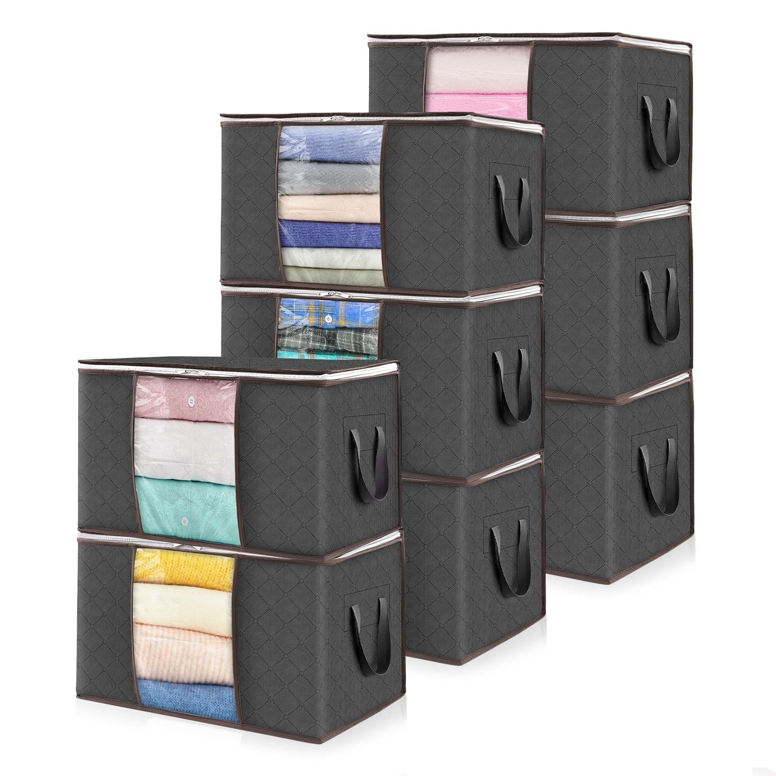 Lifewit Cajas Almacenaje Ropa, Bolsa Almacenaje Ropa, Organizador Armario Plegable, Caja Bajo Cama para Guardar Mantas, Edredones, Gris, 50 L, 8 Piezas