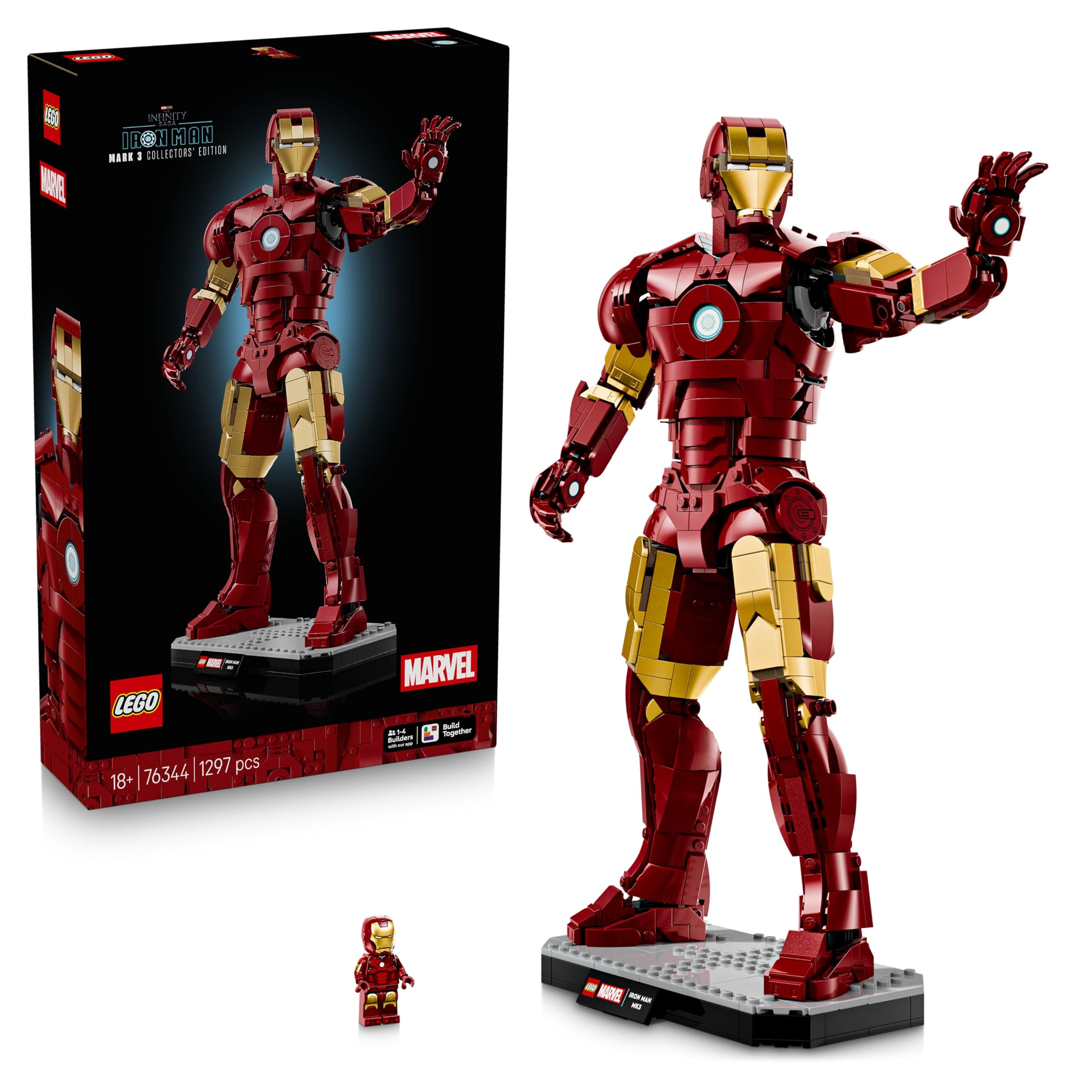 LEGO | Marvel Iron Man Mark 3 Sammleredition - Avengers Bauset für Erwachsene - Modellbau mit Minifigur, Ständer und Namensschild - Kreatives Geschenk für Männer, Frauen und Allen Fans - 76344