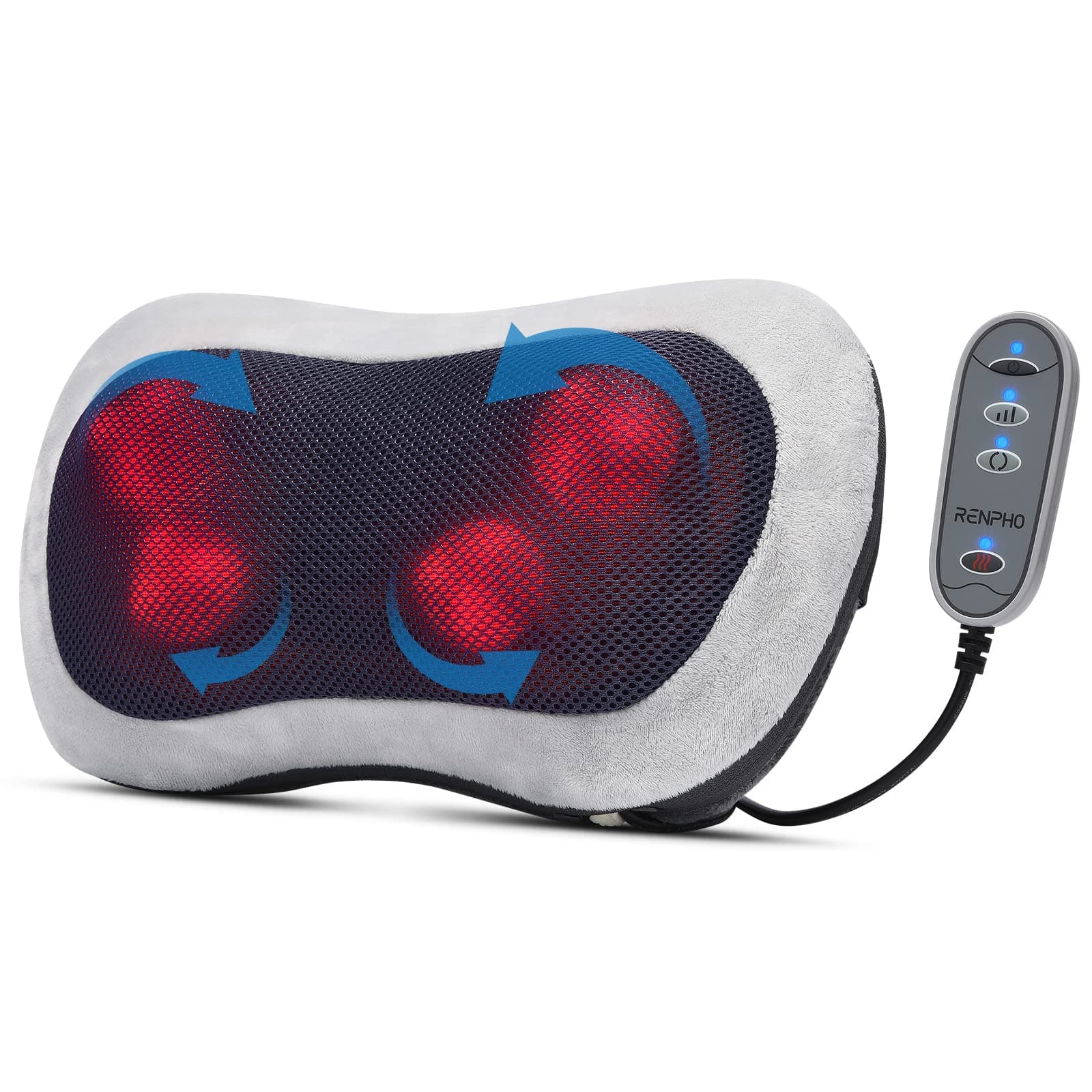 RENPHO coussin de massage avec fonction chauffante, masseur de Dos shiatsu avec malaxage en tissus profonds pour Cou, Dos et Épaules, cadeau de relaxation pour maman, papa