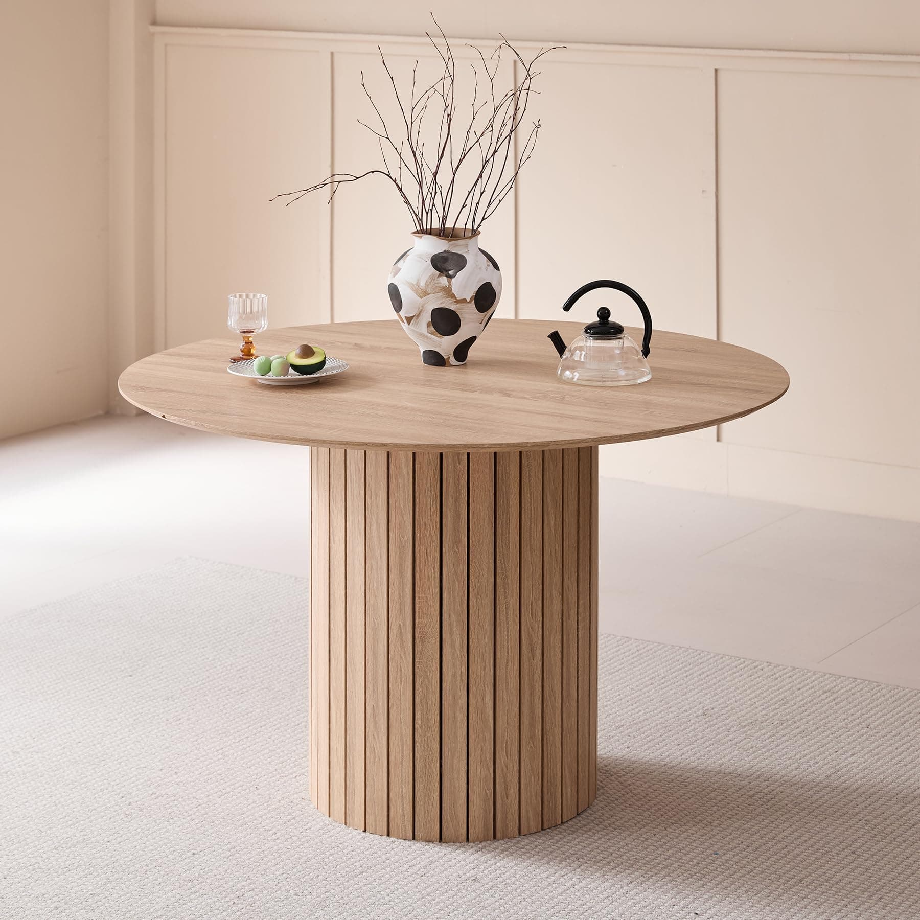 GrandCA HOME Mesa de Comedor Redonda, Mesa de Cocina Moderna de 120 cm, Mesa de Comedor con Base Redonda de Madera, Escritorio Grande de MDF para 4-6 Personas, Marrón Claro