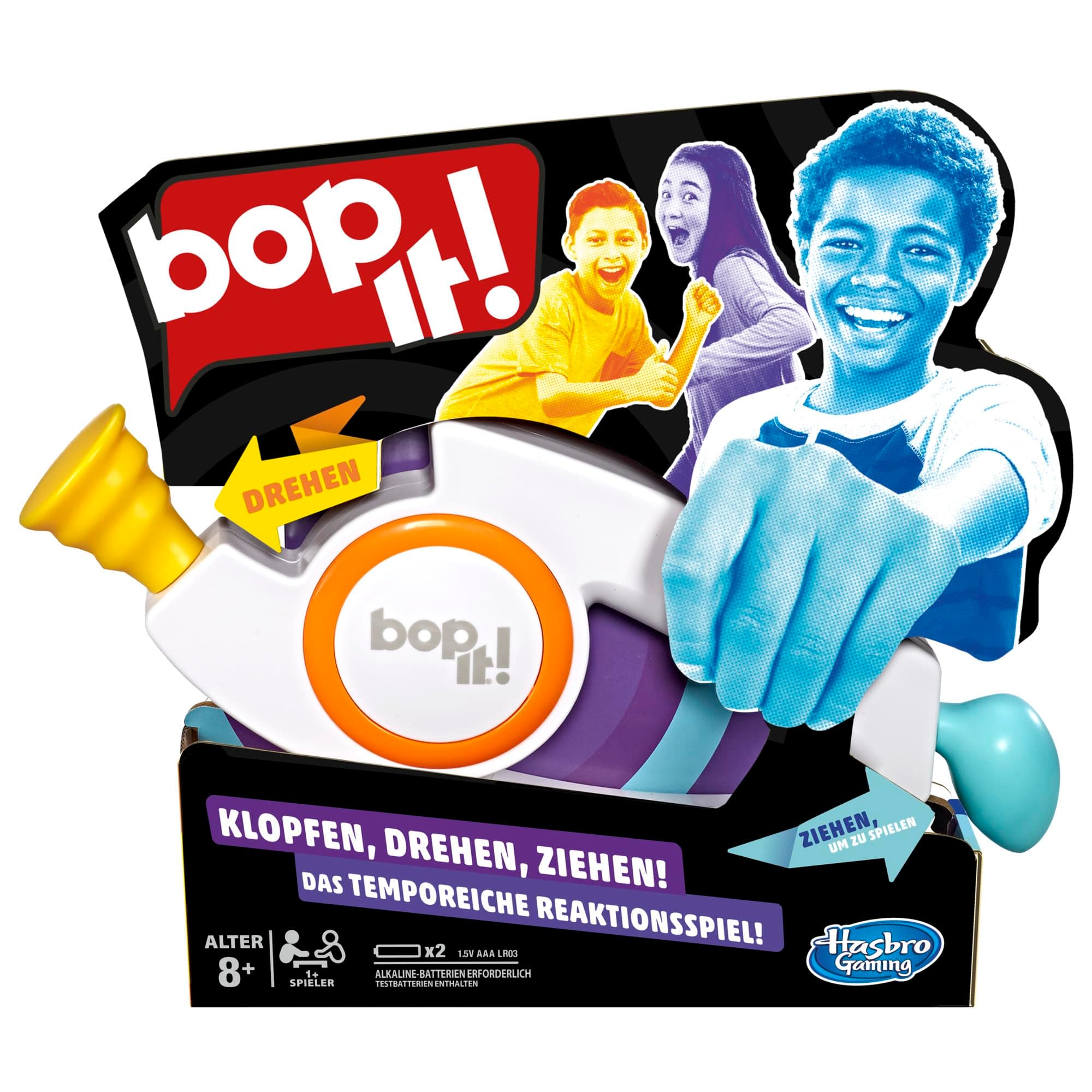 Hasbro Gaming Bop It Elektronisches Spiel, Familienspiele für Partys und Spieleabende, Einzel- oder Multiplayer-Modus, Spaß mit Freunden und Familie, Partyspiel für Kinder ab 8 Jahren