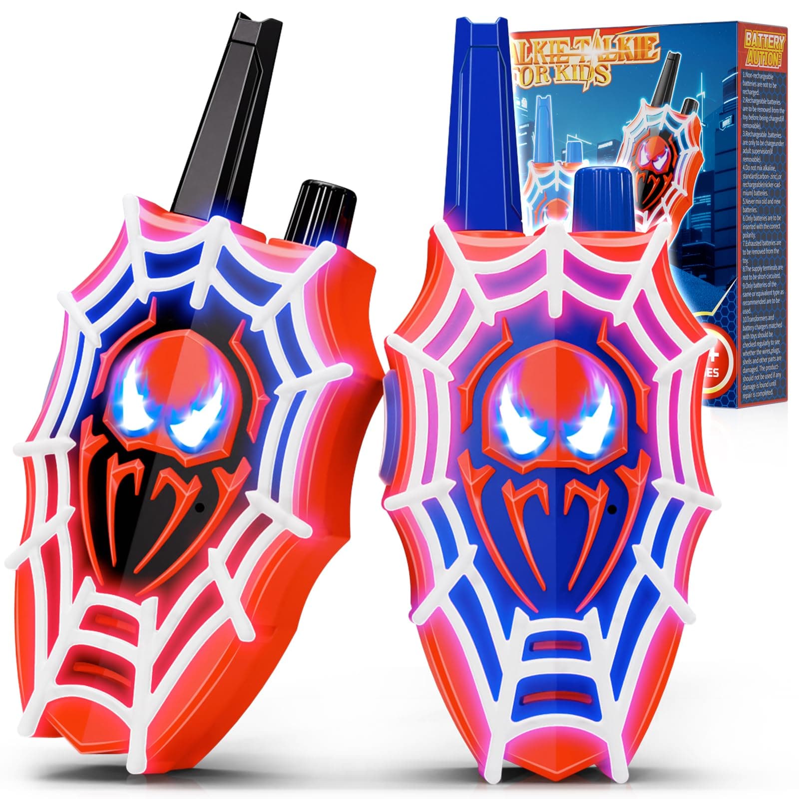 Mirthigig Walkie Talkies Niños, Web con Luces Rojas/Azules y Ojos Intermitentes, Juguetes Niños 3 4 5 6 7 8 10 Años Regalos Niño 3-12 Años Exterior Jardin Juegos Regalos Niños de 3-12 Años Cumpleaños