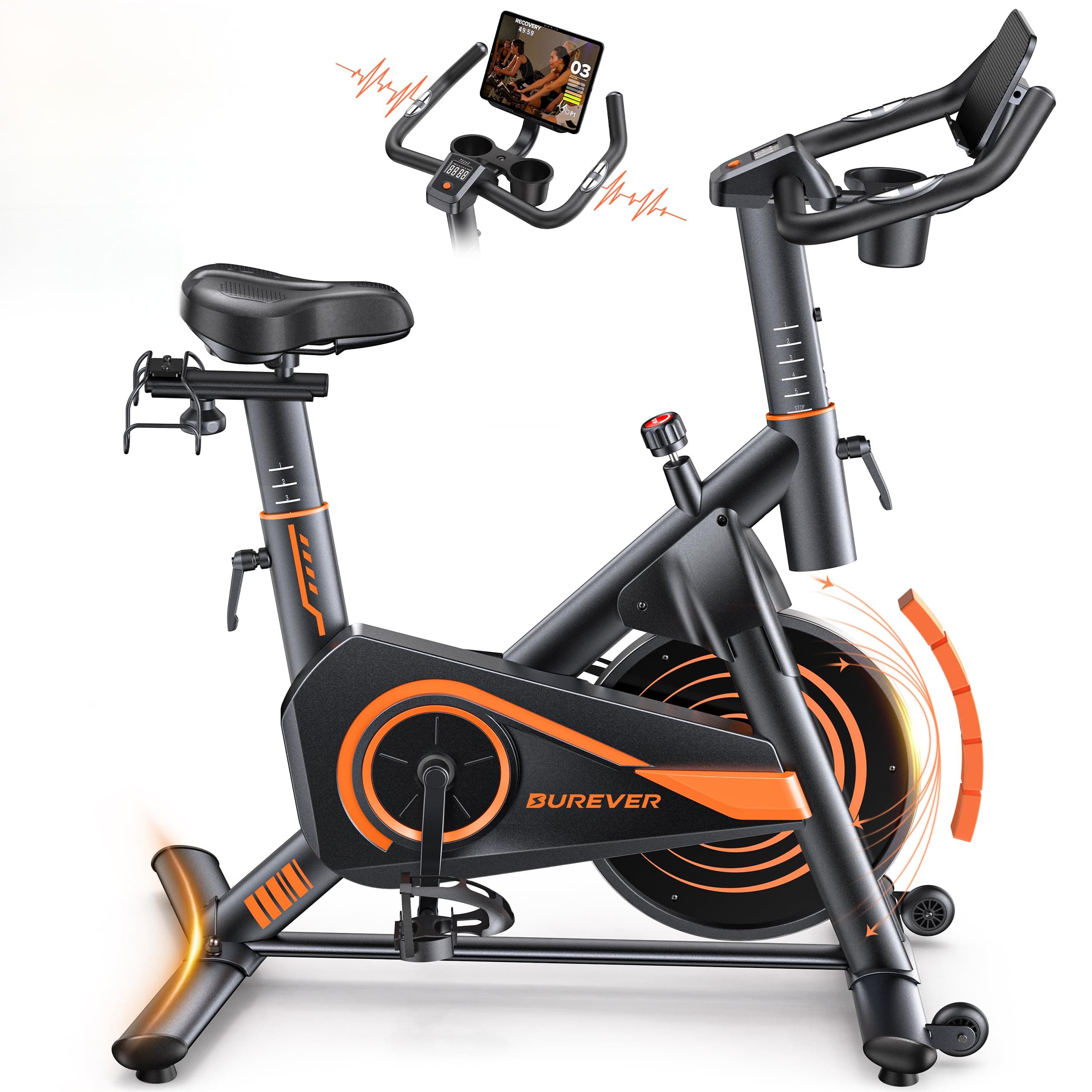 2026 Burever Bicicleta Estática para Casa con APP, Bicicleta estatica Silenciosa con Resistencia Magnética 0-100%, Pantalla LCD, Soporte para Mancuernas y Portavasos, Volante 15 KG, MAX 160KG
