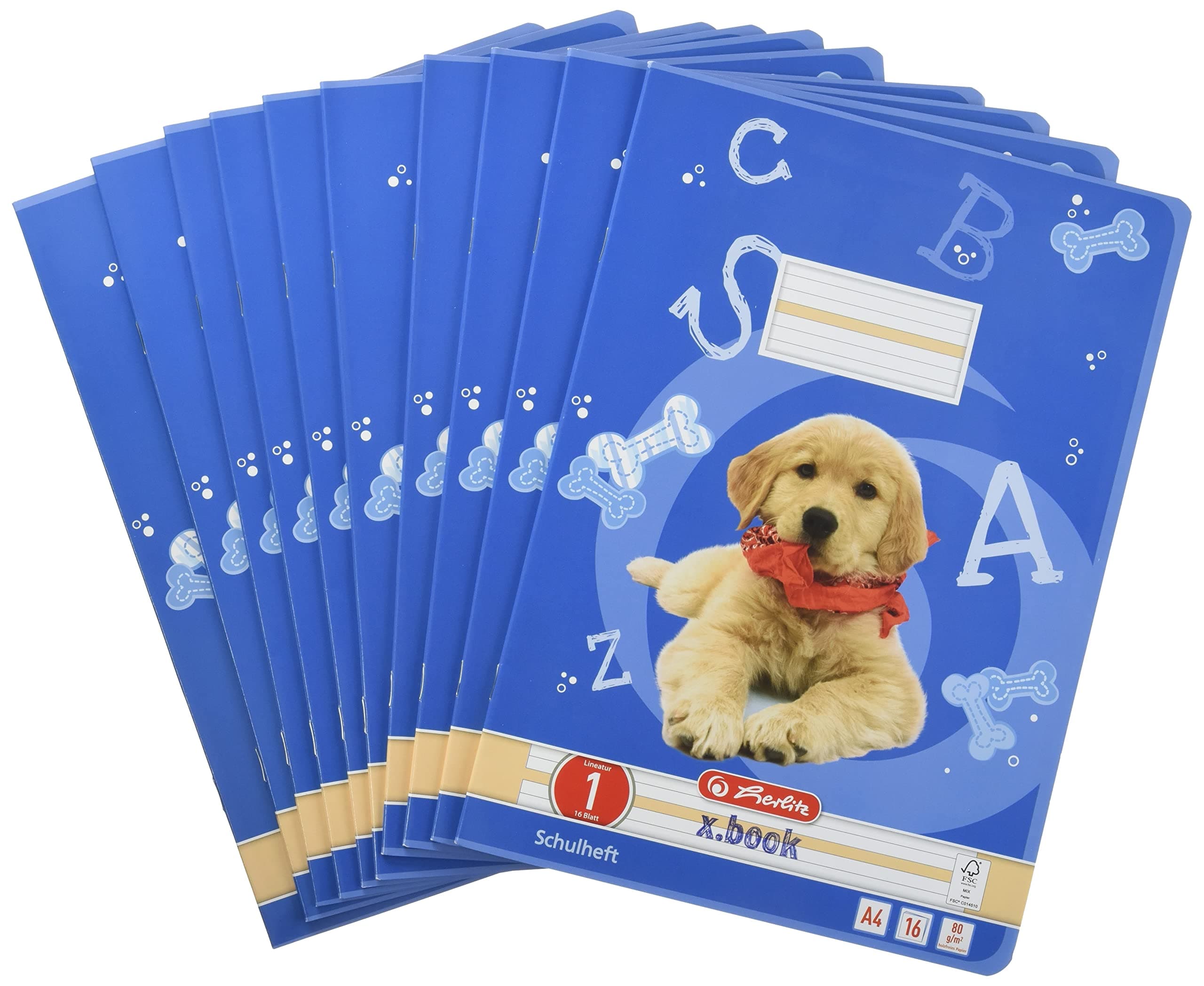 Herlitz 3321601 Hefte A4/16 Lineatur 01(liniert) farbig hinterlegt FSC Mixed 10er Packung Motive sortiert (10er Packung, Lineatur 01)