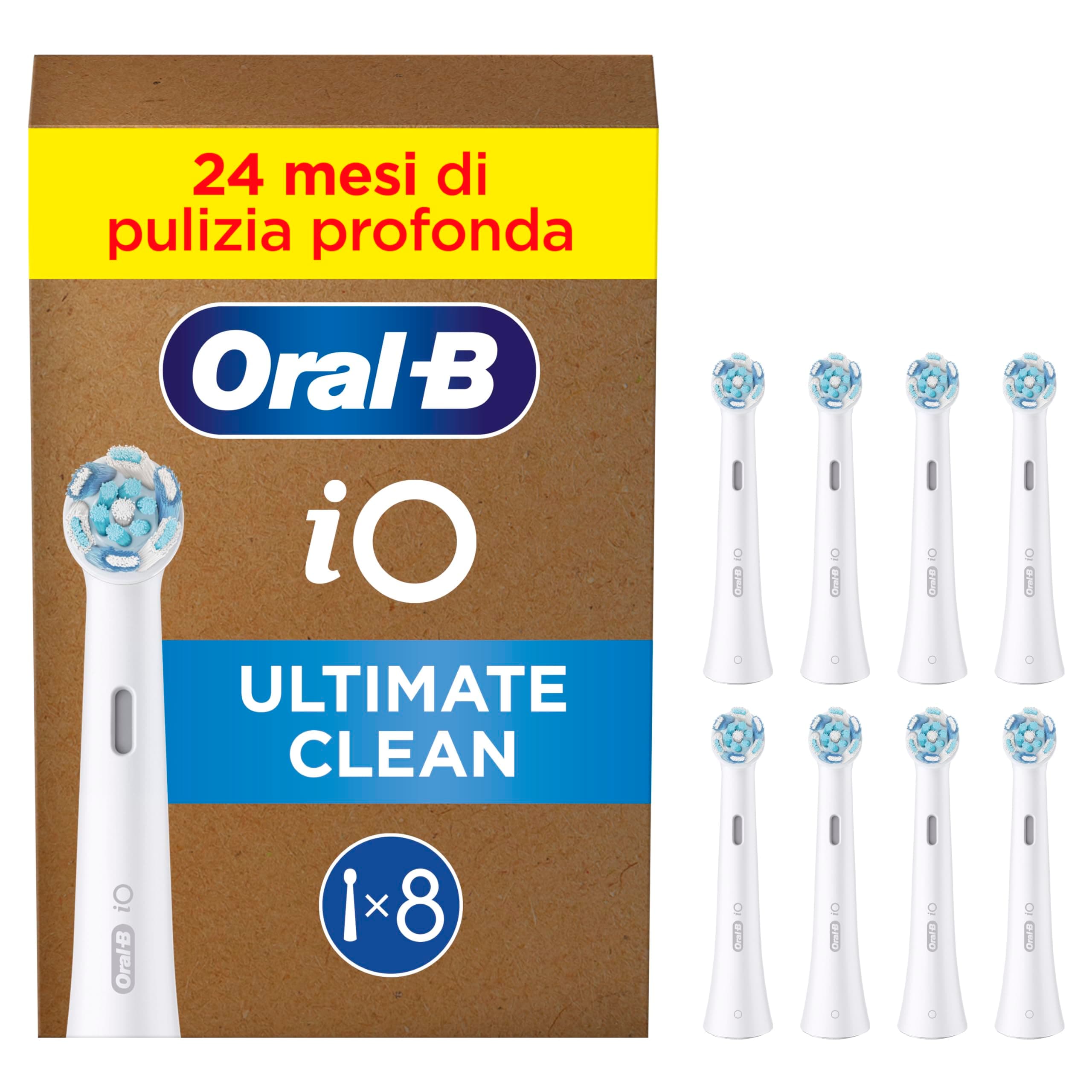 Oral-B Testine di Ricambio iO Series Ultimate Clean Bianche per Spazzolino Elettrico, 8 Testine Rotonde Autentiche, con setole CrissCross per rimuovere la placca