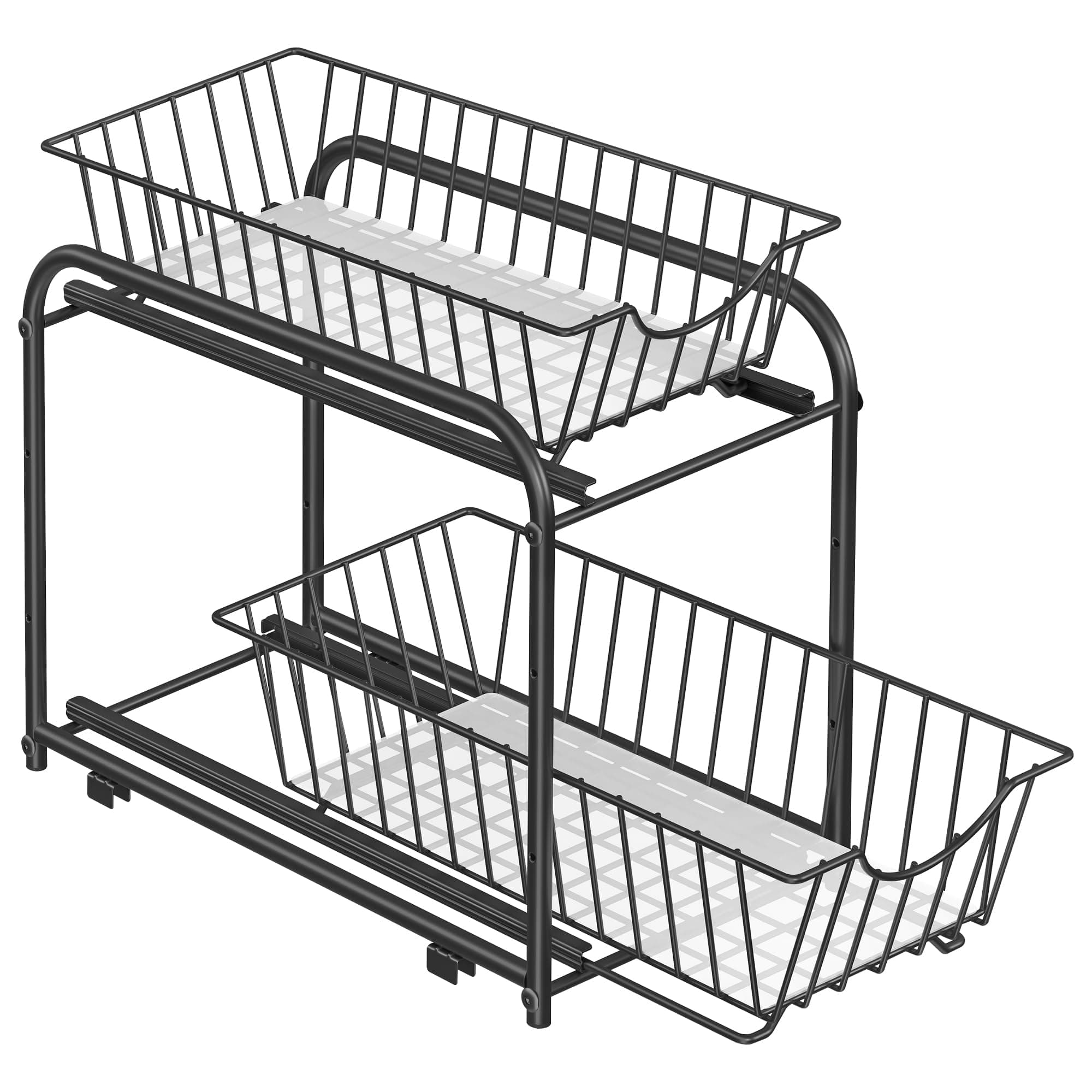 SONGMICS Küchen-Organizer, Küchenregal, Ordnungssystem, 2 Ebenen, stapelbar, erweiterbar, mit Metallkörben, für Küche, Badezimmer, tintenschwarz KCS017B01V1