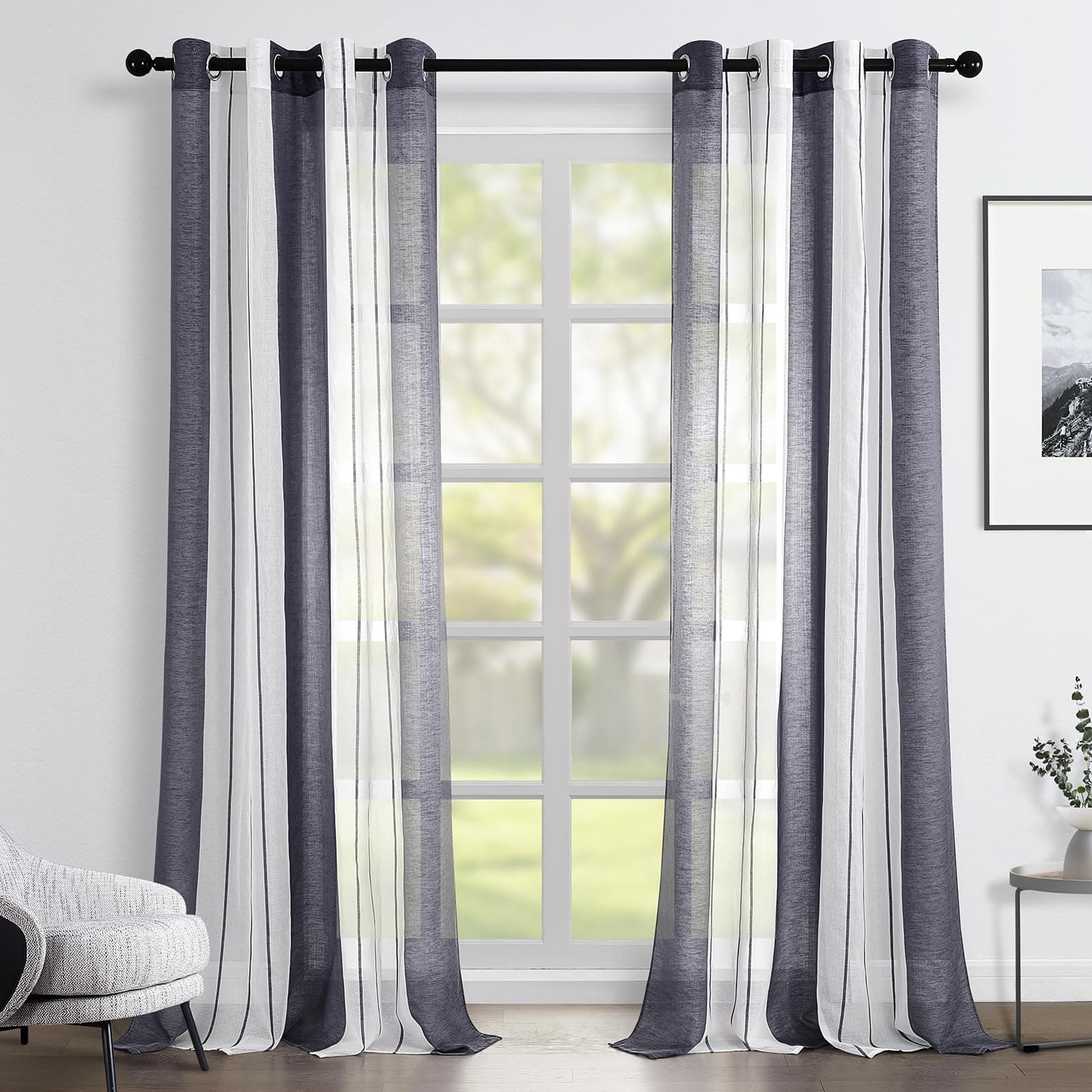 Topfinel Tende per Interni Soggiorno Camera da Letto Cameretta Bimbo Voile Semitrasparenti Righe Con Occhielli Strisce Decorativi Per Tenda Finestra Balcone Casa 2 Pannelli 140x260cm Grigio