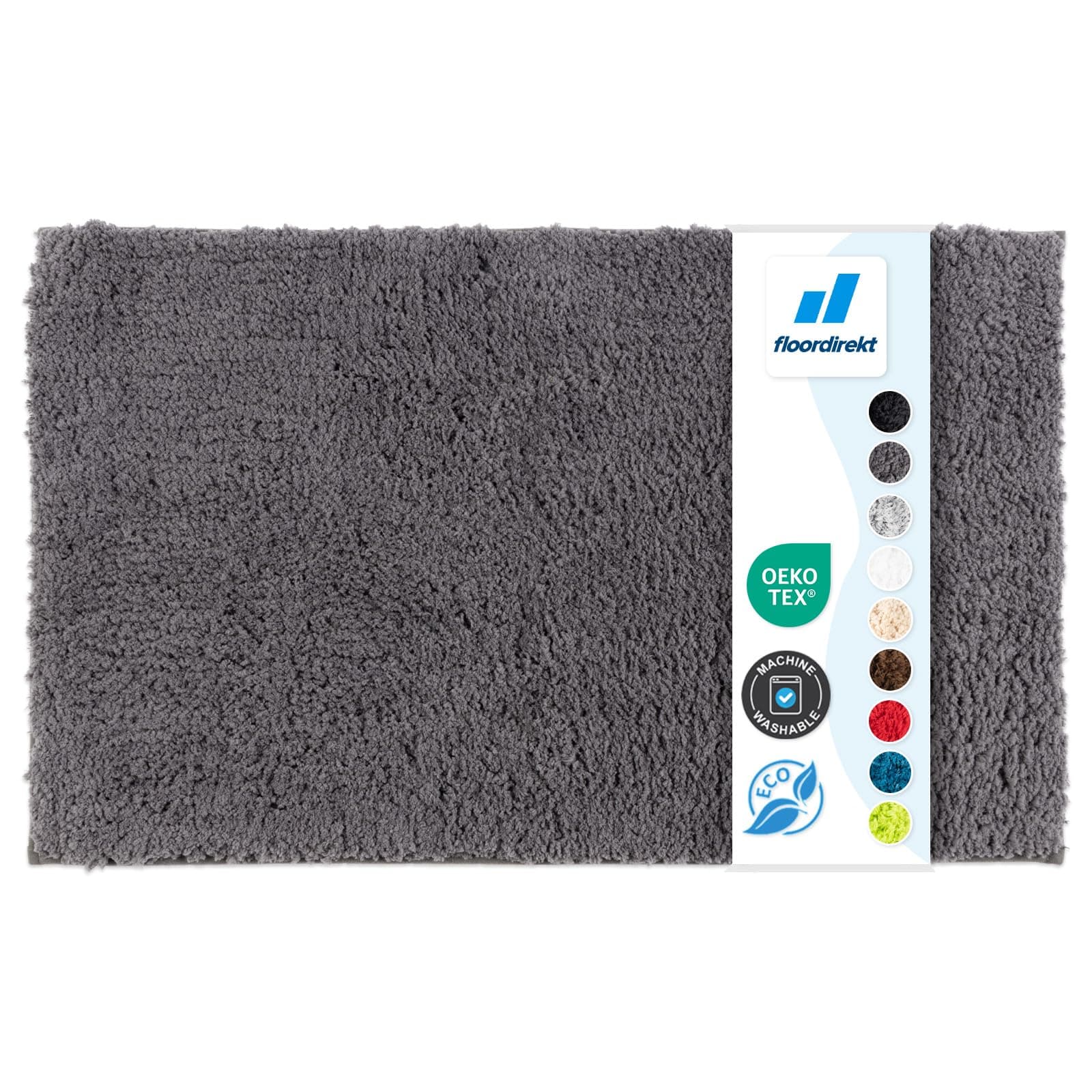 Floordirekt Badematte Sky - Badezimmerteppich - Weicher, dichter Hochflor - Rutschhemmend & Schnell trocknend - Geeignet für Fußbodenheizung - Eckig & Rund (70 x 120 cm, Dunkelgrau)