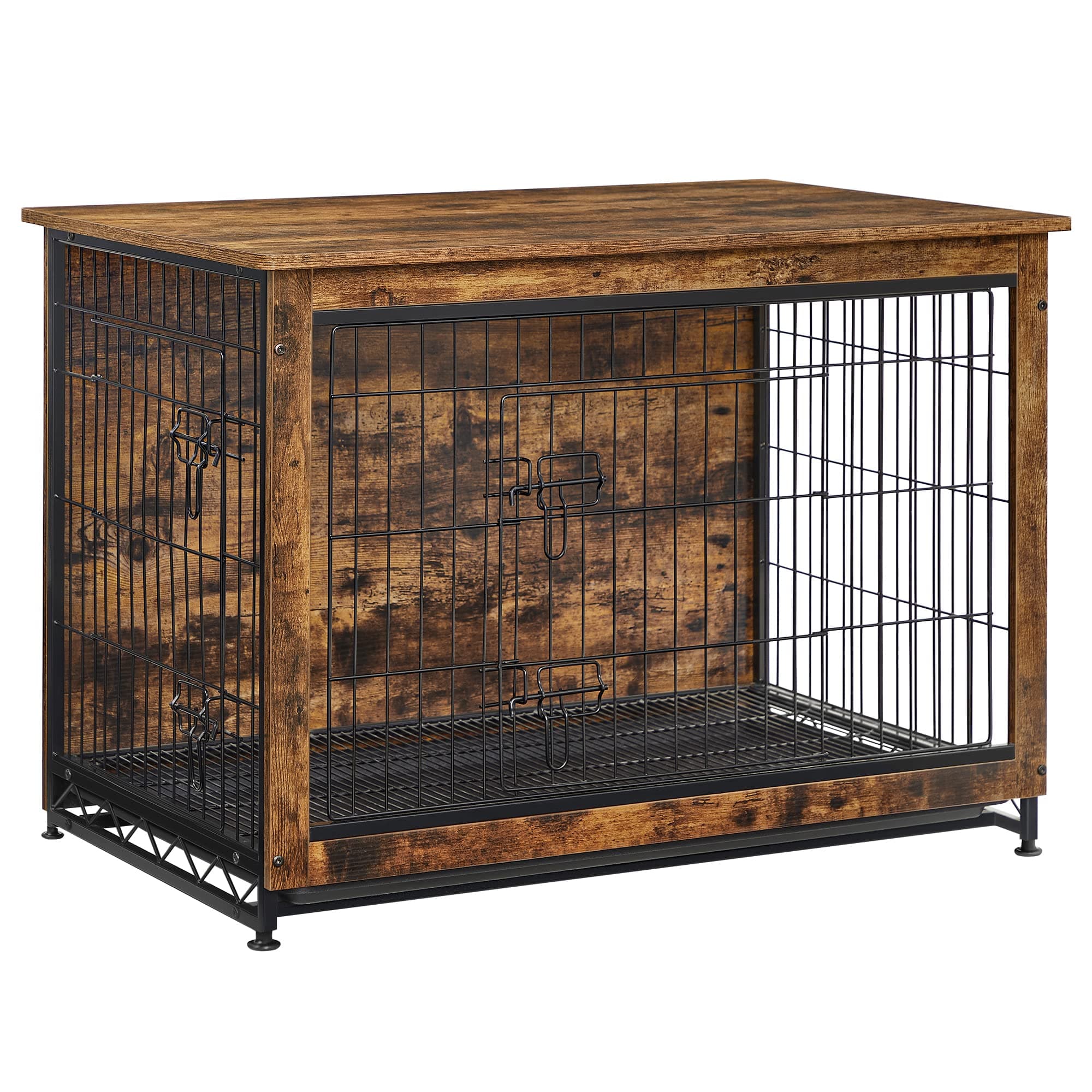 Feandrea Cage pour Chiens, Table d’Appoint, Niche Moderne pour Chiens Jusqu’à 32 kg, Cage pour Chiots, Plateau Amovible, Maisonnette pour Animaux, 2 Portes, Marron Rustique PFC003X01
