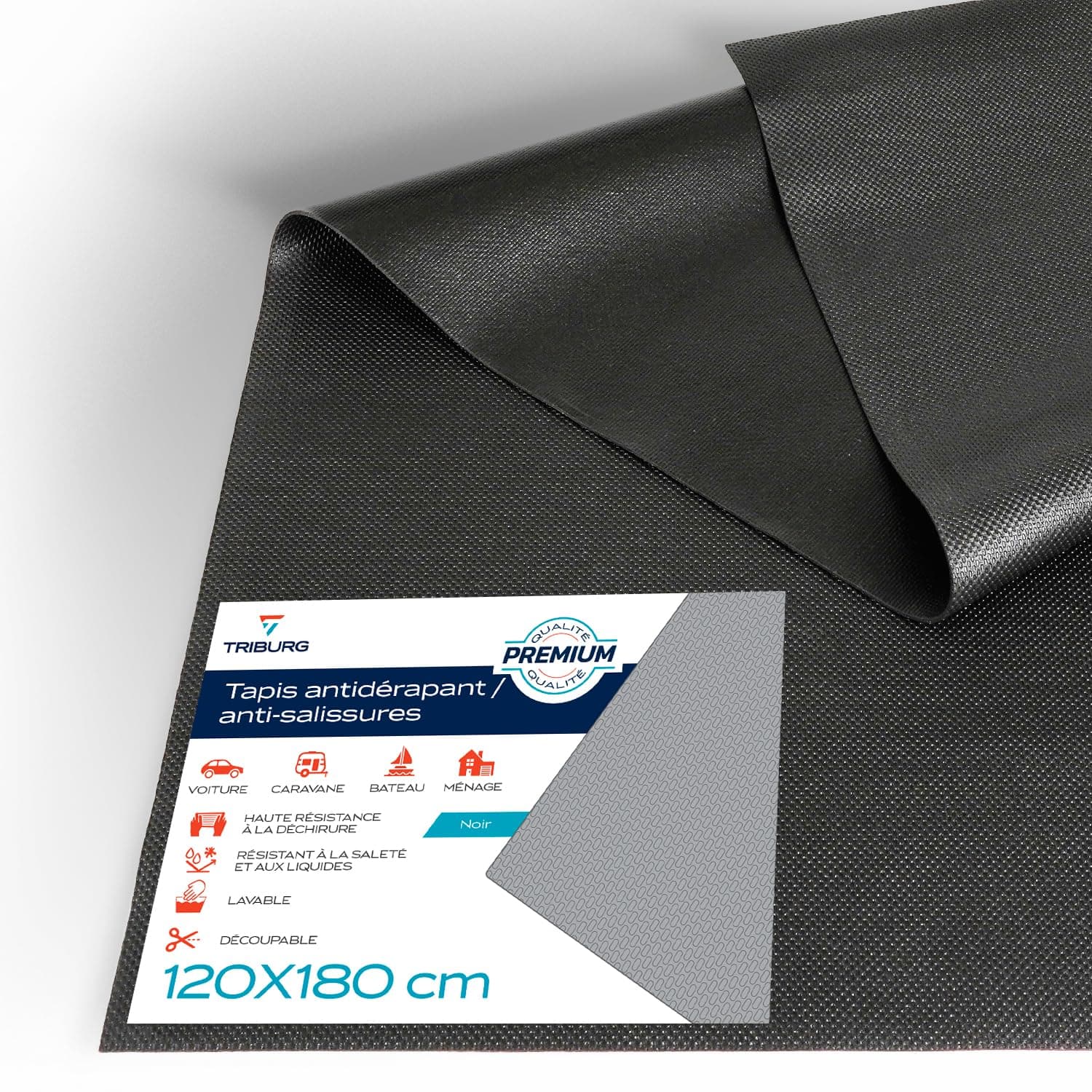 TRIBURG Tapis antidérapant Universel 120x180 cm Imperméable et découpable - Tapis de Coffre - Tapis antidérapant pour Voiture - Tapis antidérapant pour tiroirs - Tapis de Protection de Coffre