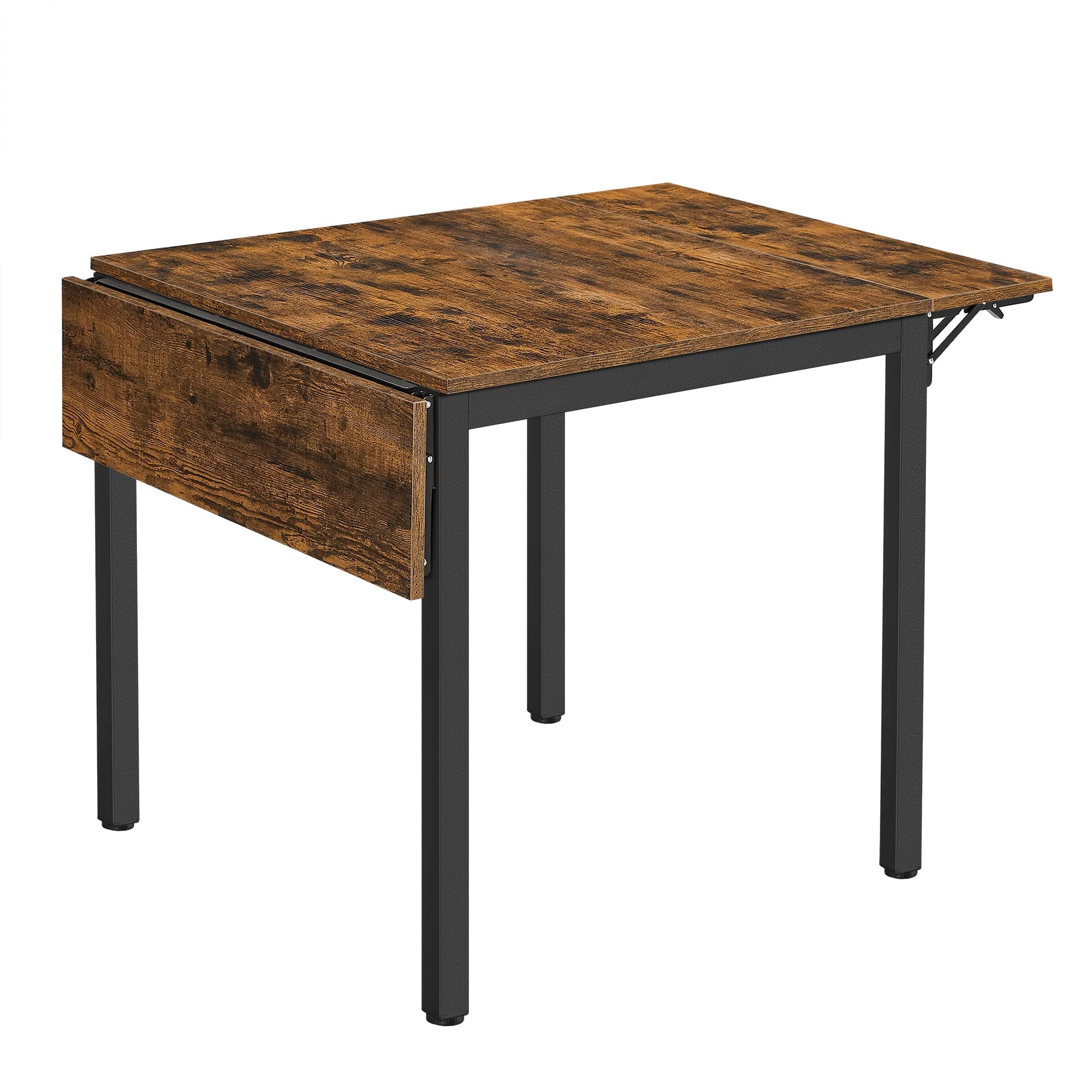 VASAGLE Mesa de Comedor, Mesa Extensible, Mesa de Hoja Abatible, para 2-4 Personas, para Cocina, para Espacios Pequeños, Marrón Rústico y Negro Tinta KDT077B01