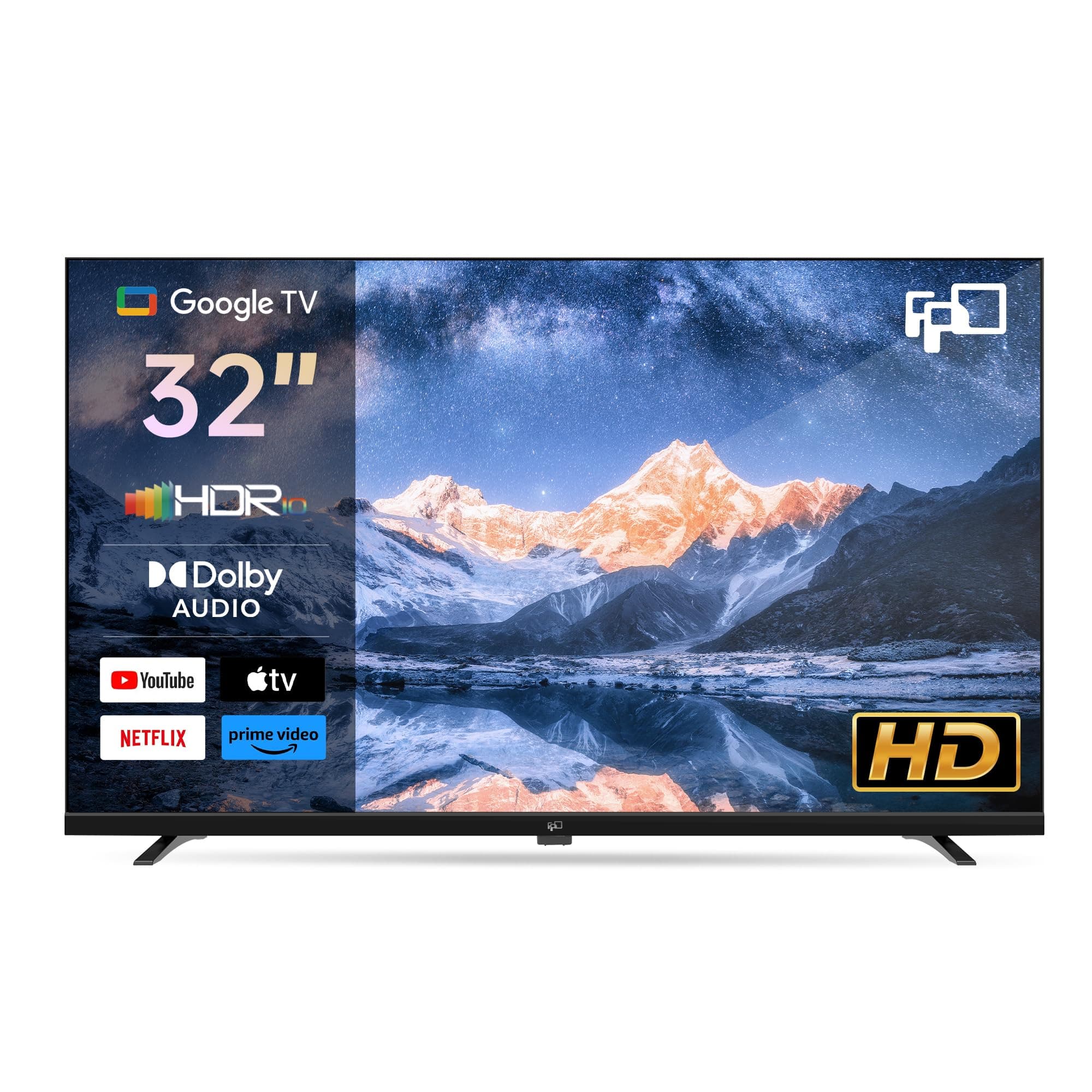 FPD Smart TV 32 Pouces – (81 cm) Google TV avec Google Play, Google Cast, 720p HD Television, HDR 10, Dolby Audio, Télécommande Vocale, Streaming TV en Direct