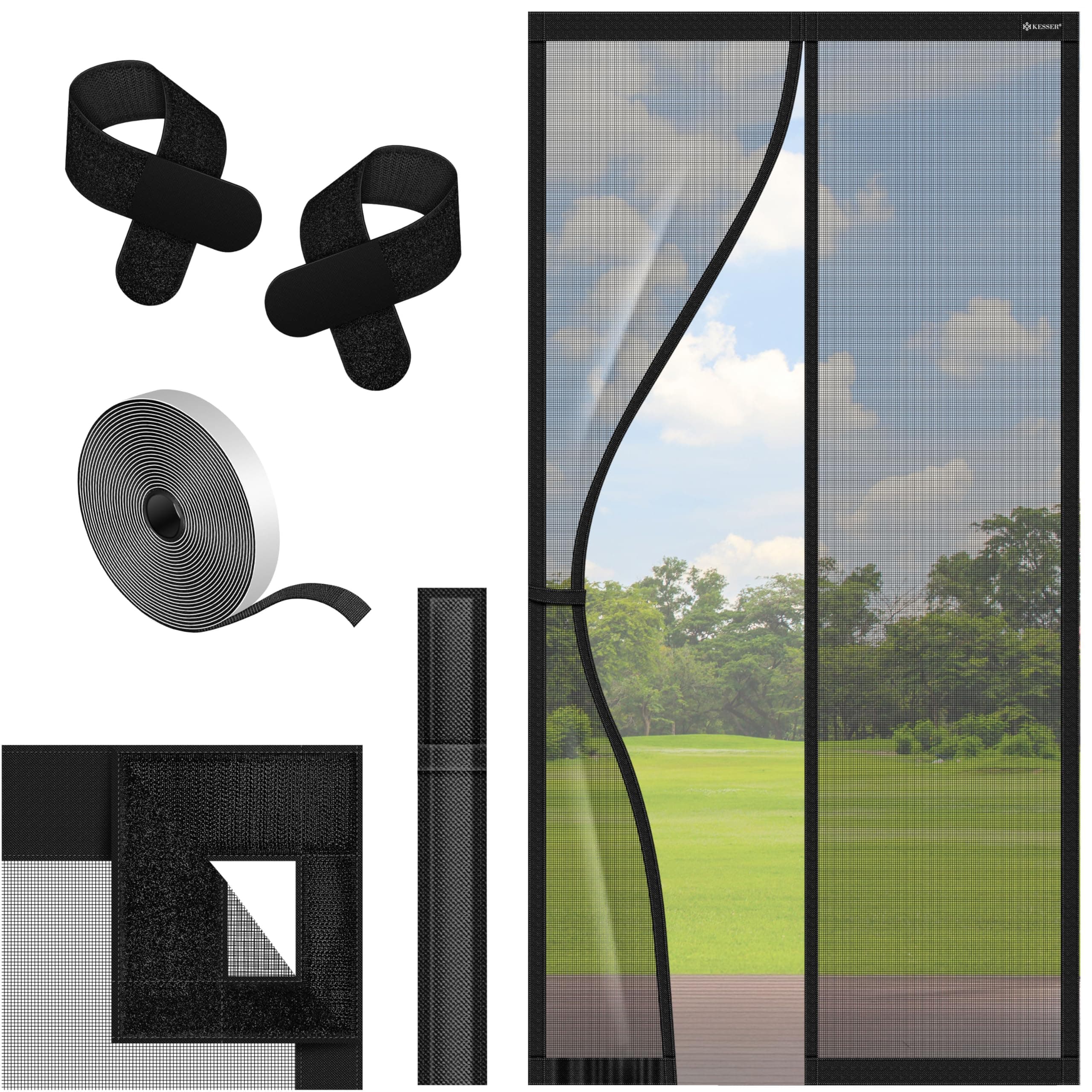 KESSER® Fliegengitter Tür Magnetisch, 90x200cm Insektenschutz Balkontür & Terrassentür, Mückenschutz Selbstschließend, ohne Bohren mit Klett, Reißfest, Luftdurchlässig, Haustierfreundlich, Schwarz