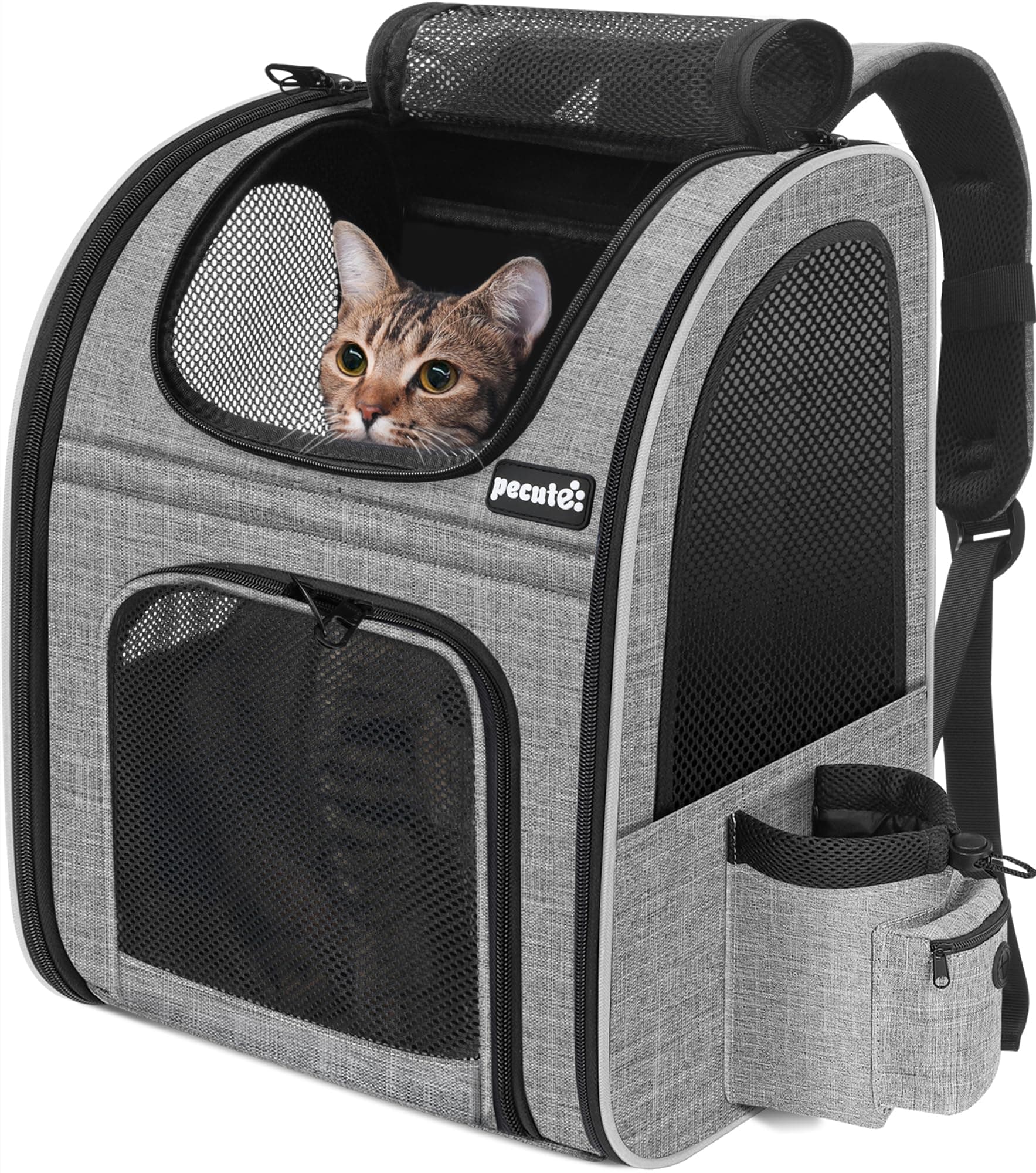 Pecute Transportin Mochila para Mascotas con Ventana de Malla, Bolsa portátil y Plegable para Gatos, Bolsa Transpirable y Ligera para Perros, Tela Oxford Impermeable con Gran Espacio Antideslizante