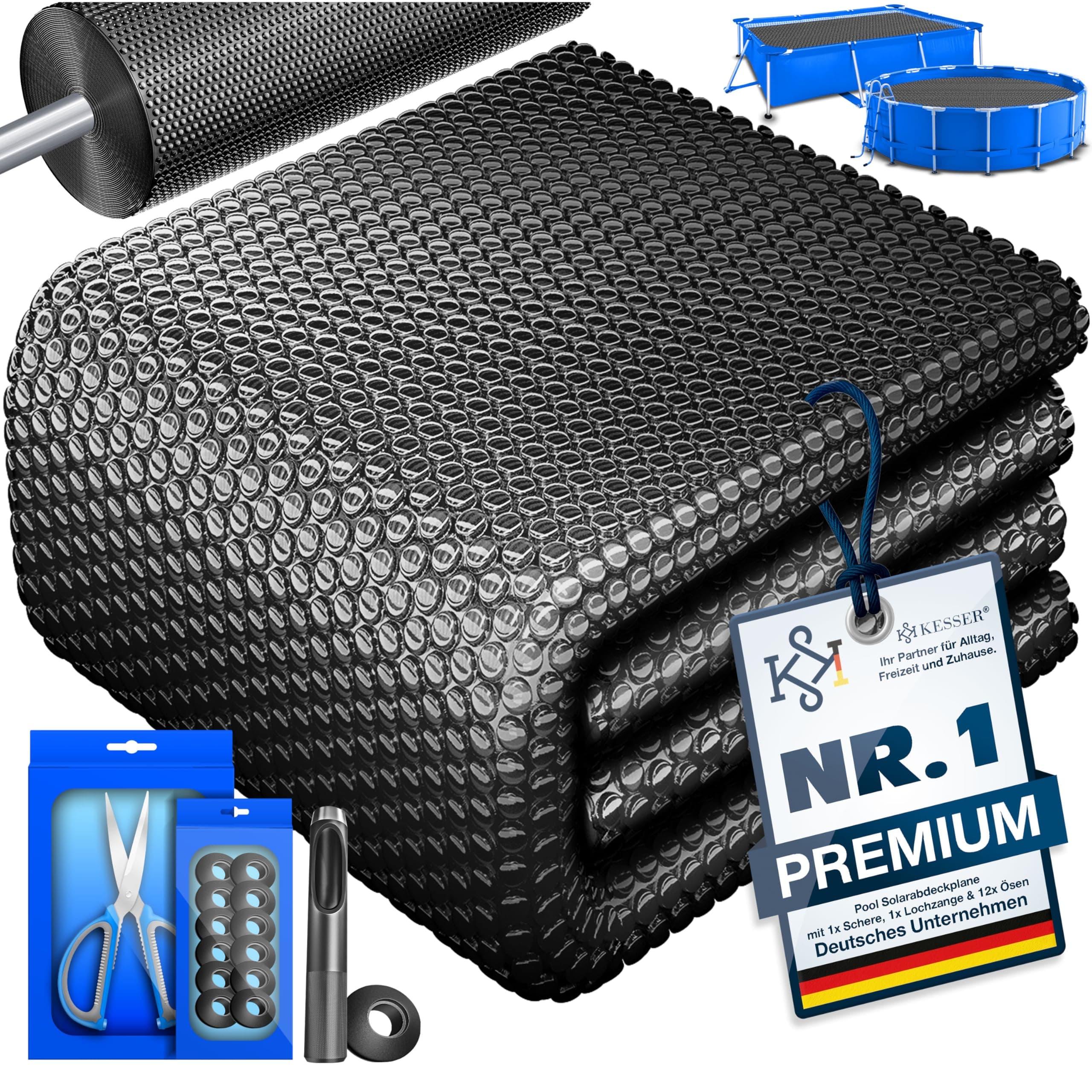 KESSER® Pool Solarabdeckplane Rechteckig 600 x 400cm Solarfolie 120 µm Solarabdeckung Solarplane zuschneidbar, Poolheizung Wassererwärmung Wärmeplane, Solarplane mit 1x Schere, 1x Lochzange & 12x Ösen
