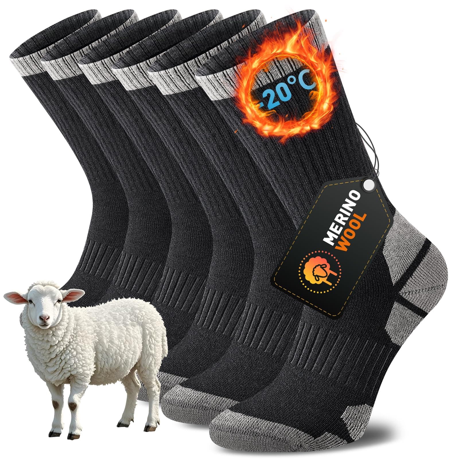 Niorasen Calcetines Merino Hombre Mujer, para Trekking, Senderismo, Correr, Antibacterianos, Antiampollas, Transpirables, Absorben Sudor, 3 Pares